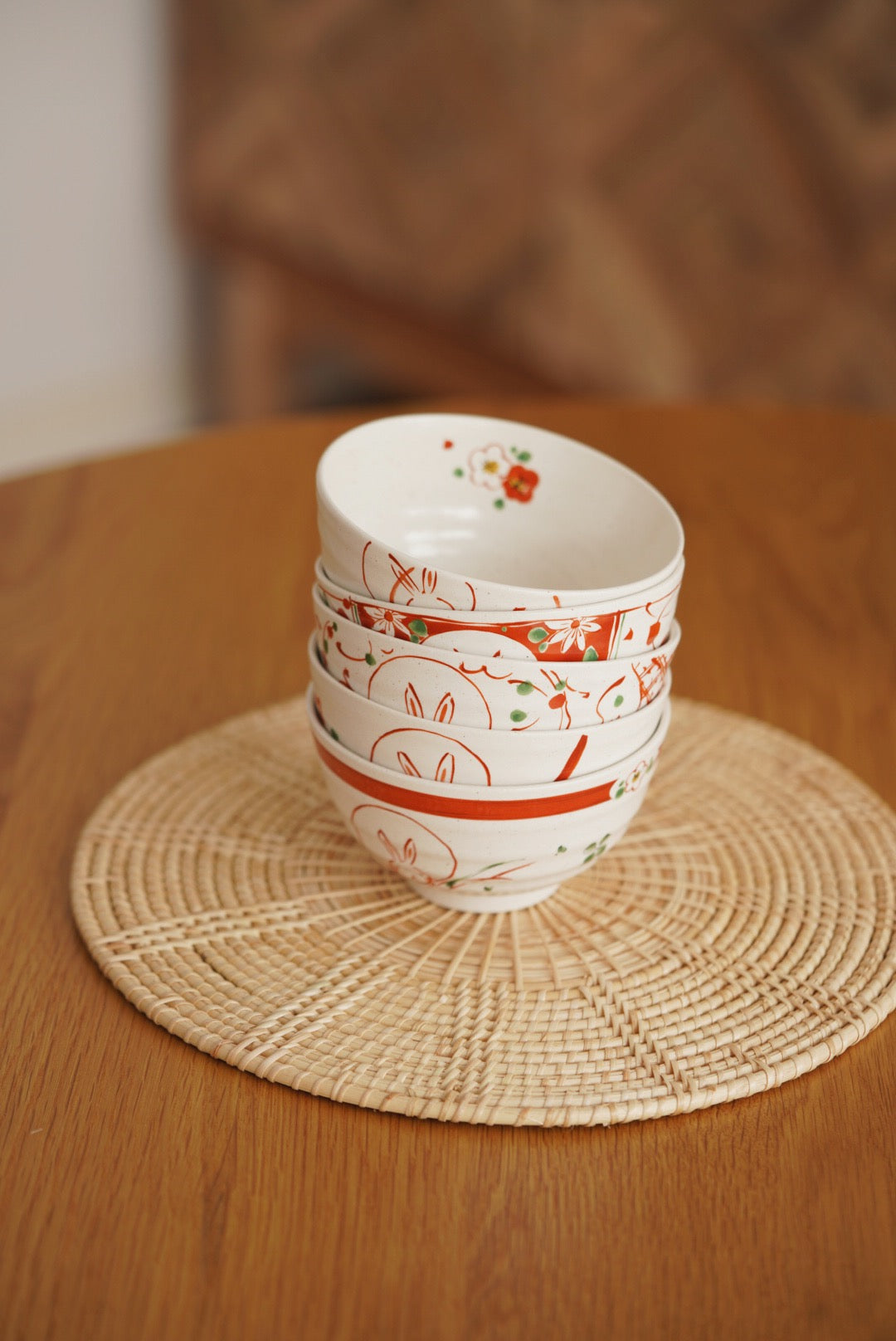 Minoyaki wind flower snow rabbit bowl