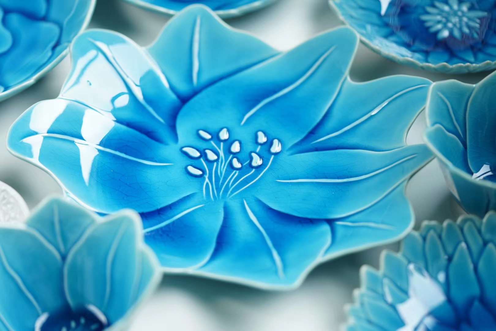 Setoyaki Blue flower plate and bowl