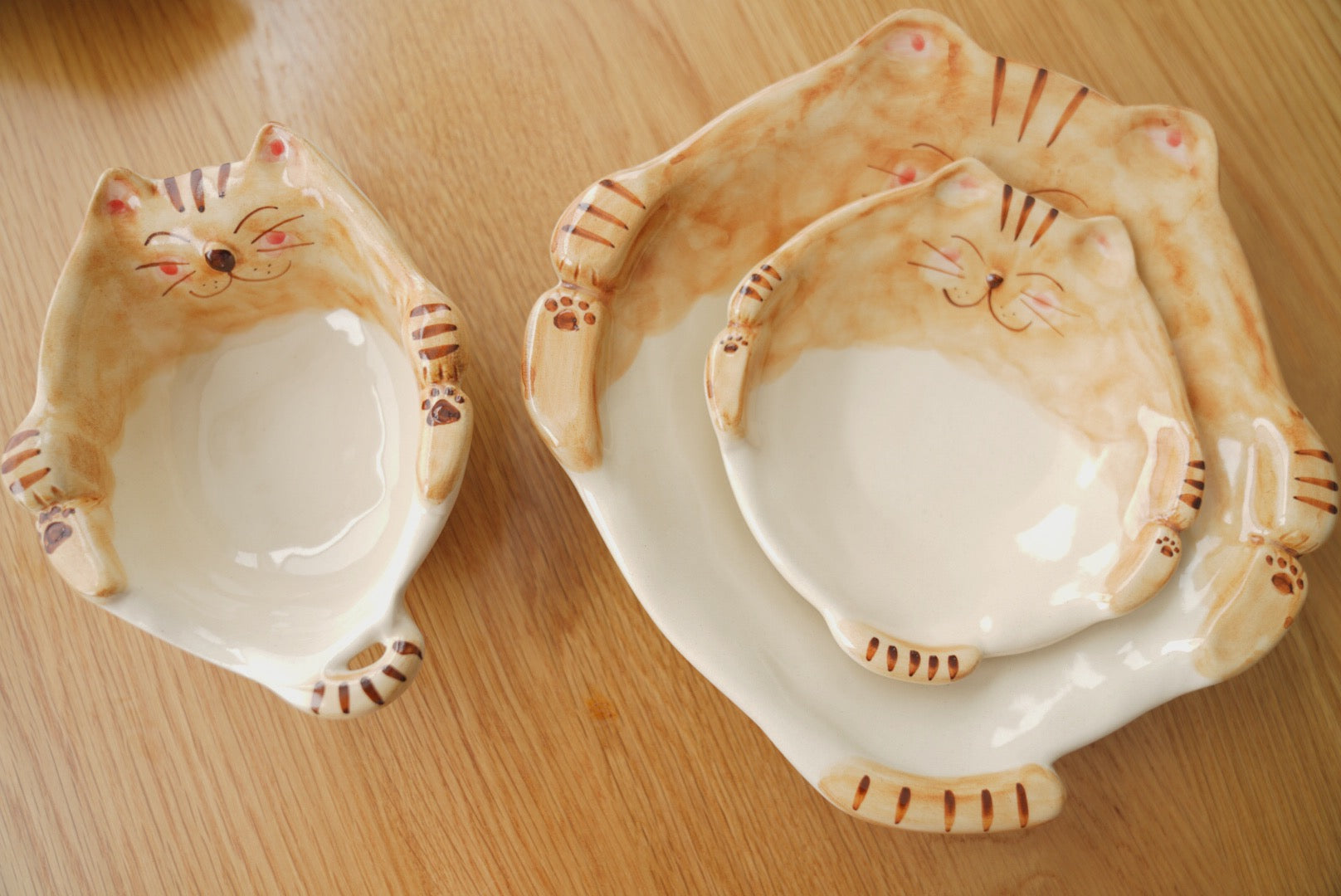 Hasami hand paint Cat plate and bowl