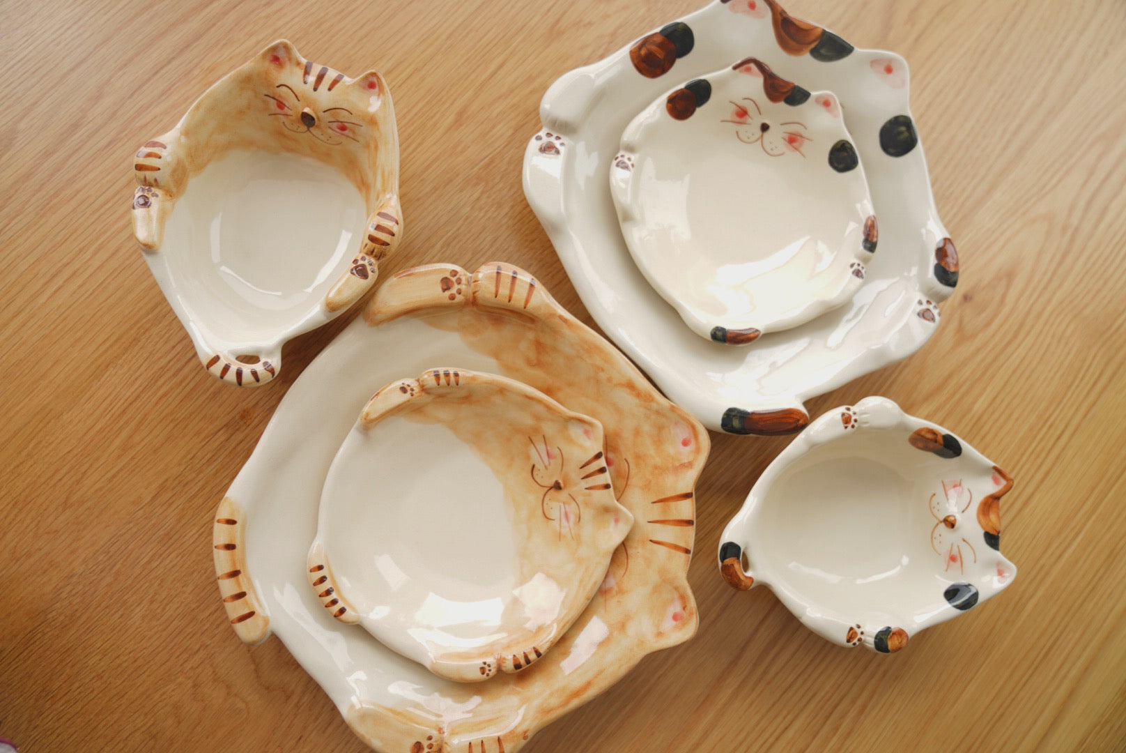 Hasami hand paint Cat plate and bowl