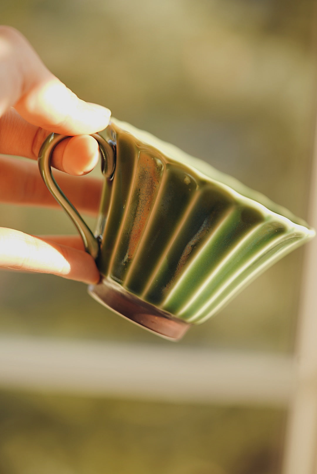 Minoyaki Retro green coffee cupa set