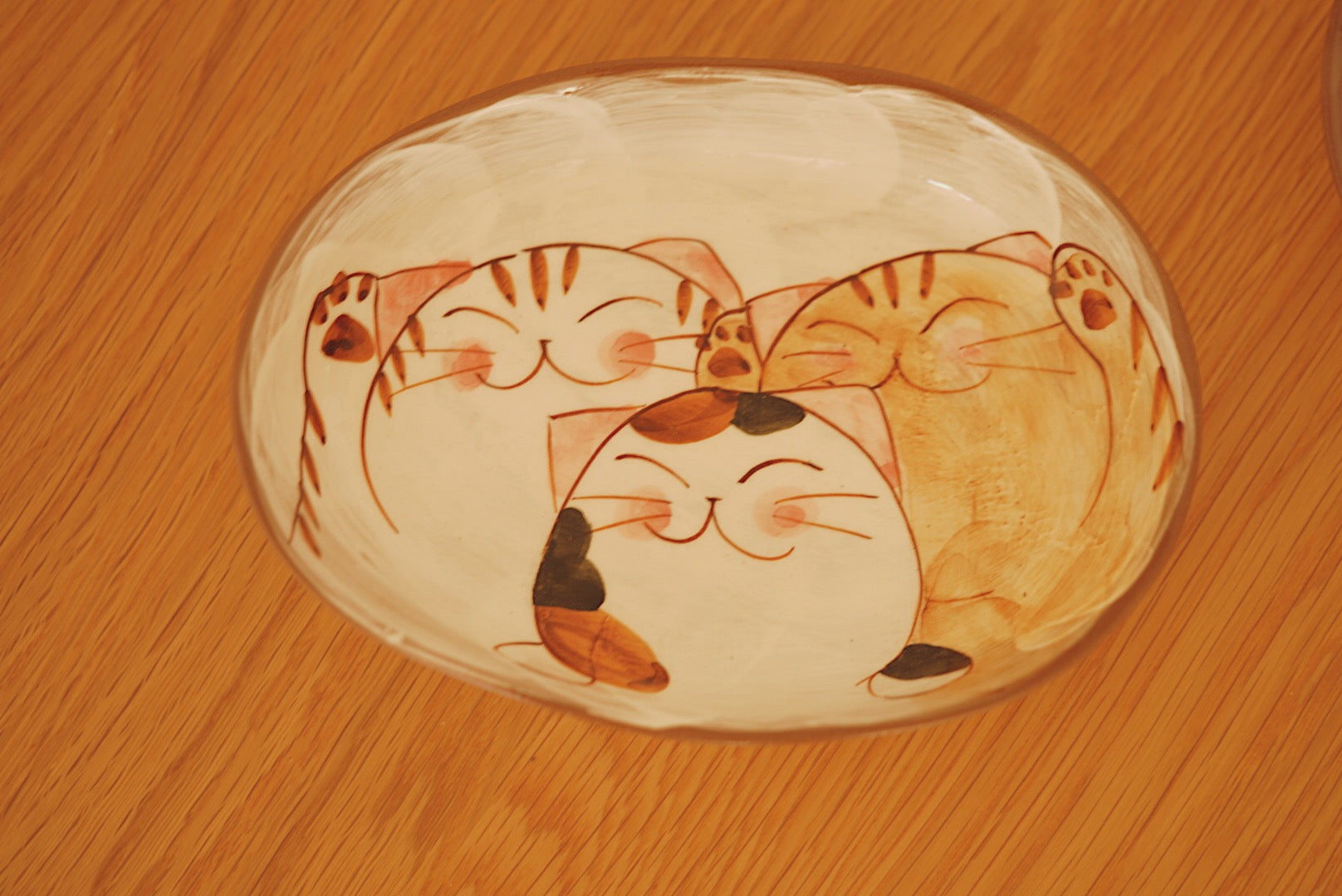 Hasami hand paint Three cats Bowl and plate