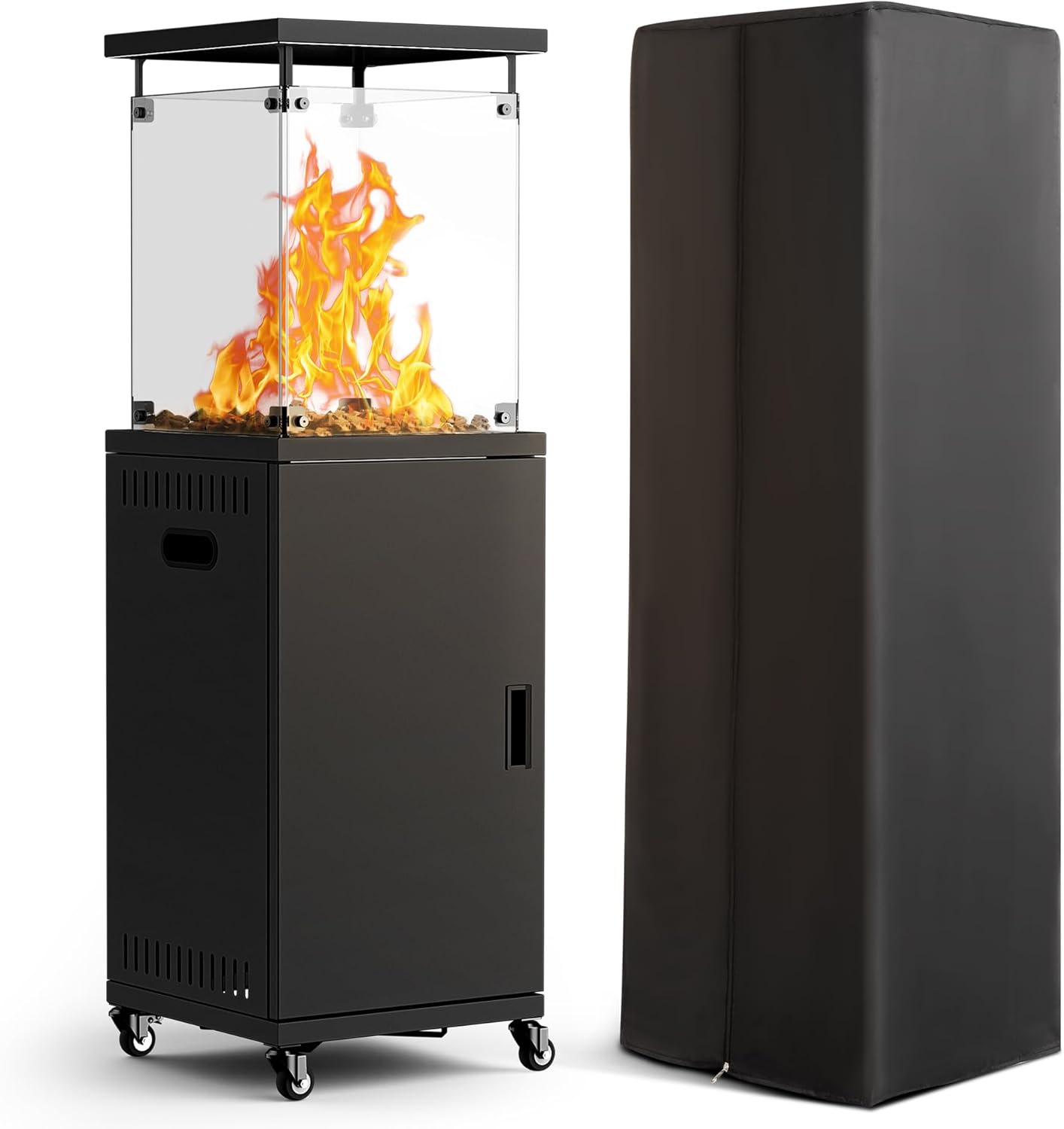 Pamapic Patio Heater with Cover, 48,000 BTU Pyramid Flame Outdoor Heater Quartz Glass Tube 87 Propane Heater