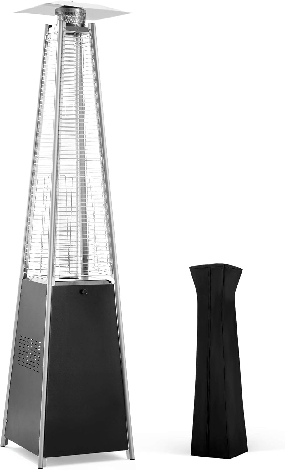 Pamapic Patio Heater with Cover, 48,000 BTU Pyramid Flame Outdoor Heater Quartz Glass Tube 87 Propane Heater