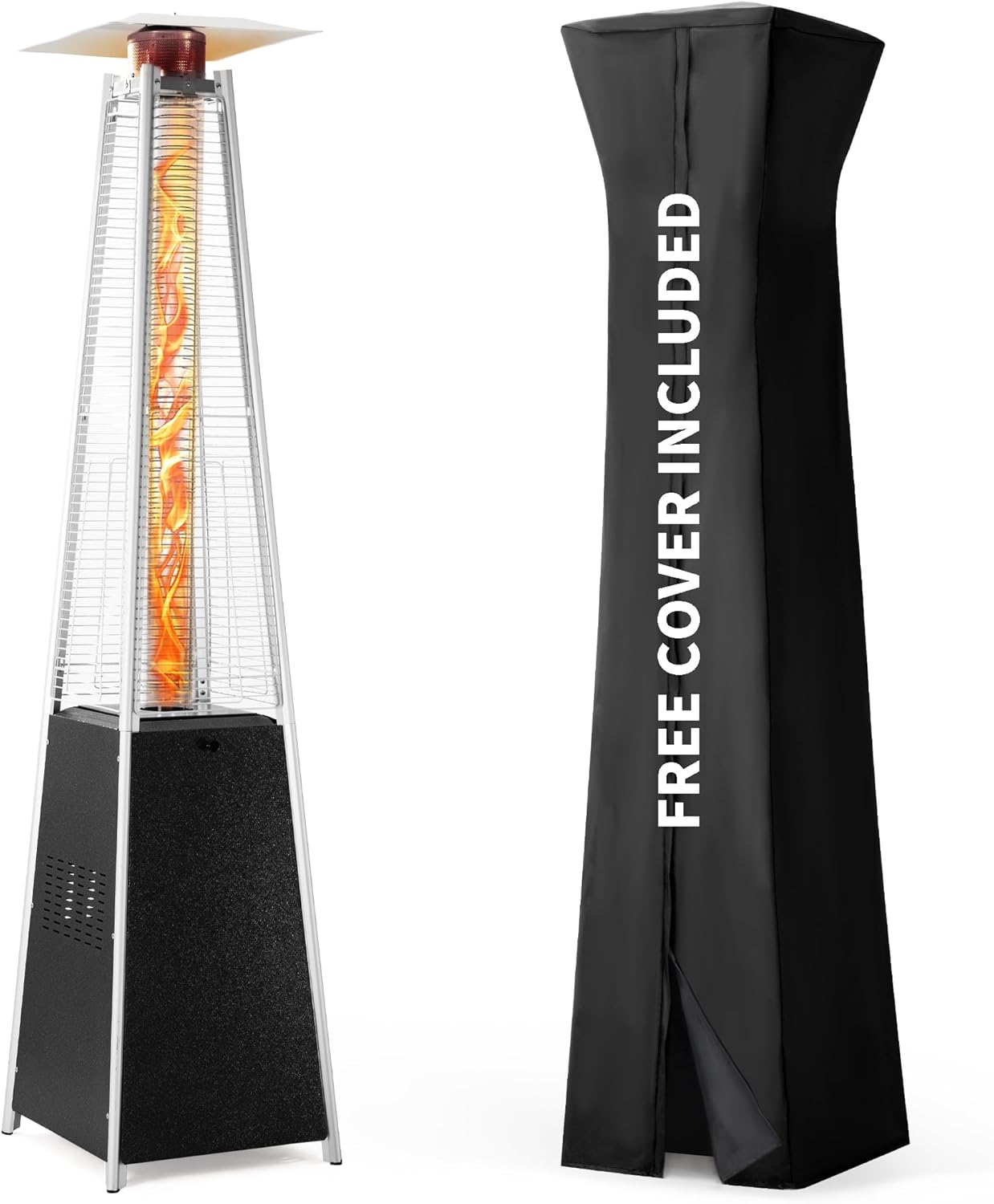 Pamapic Patio Heater with Cover, 48,000 BTU Pyramid Flame Outdoor Heater Quartz Glass Tube 87 Propane Heater