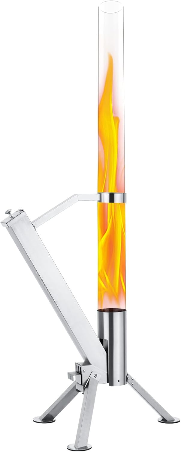 StarEcho Wood Pellet Patio Heater for Outdoor,Portable Patio Pellet Fire Rocket,Glass Tube for Yard,Wood Fire Pit with Party (Black)