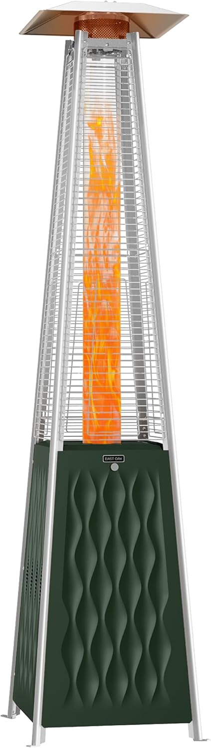 EAST OAK Pyramid Patio Heater, 48,000 BTU Outdoor Patio Heater, Quartz Glass Tube Propane Heater, Triple Protection System, With Wheels, Outdoor Heater for Commercial & Residential, Green