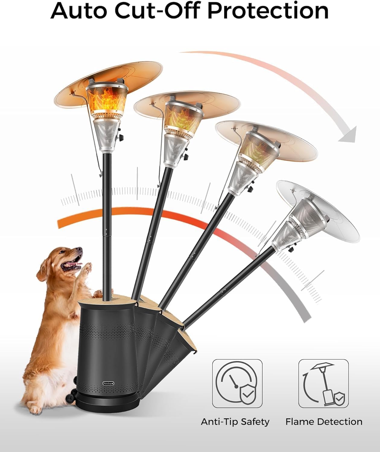 Mars Explo 50,000 BTU Patio Heater for Outdoor Use With Adjustable Heat Focusing Top, Portable Propane Patio Heater with Wheels, Stainless Steel Burner for Porch, Deck, Garden, Commercial (Brown)