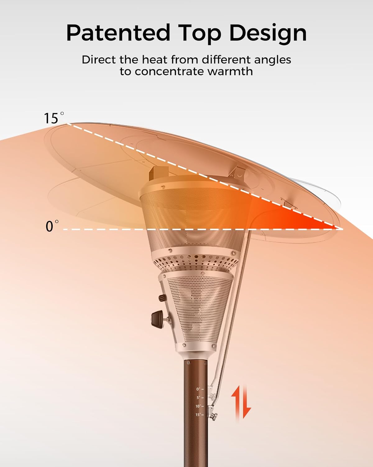 Mars Explo 50,000 BTU Patio Heater for Outdoor Use With Adjustable Heat Focusing Top, Portable Propane Patio Heater with Wheels, Stainless Steel Burner for Porch, Deck, Garden, Commercial (Brown)