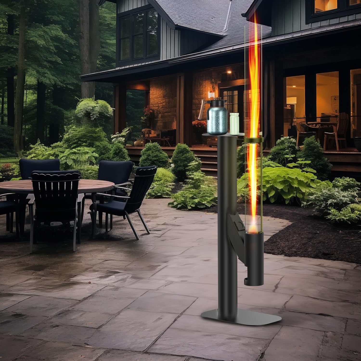 Rayzi 58 Inch Pellet Stove, Patio Heater Wood Pellet Heater, Pellet Fire Pit for Outdoor - Smokeless Wood Pellet Burning Flame, Outside Backyard Bonfire, Fireplace for Camping Patio Garden Picnic