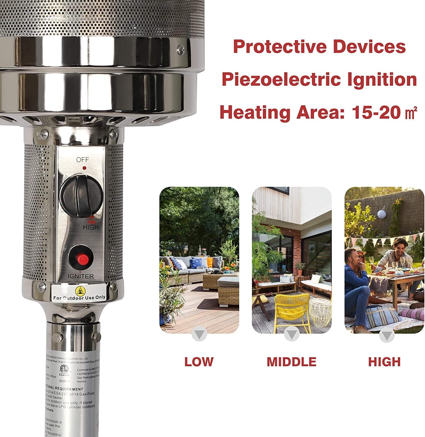 Outdoor Heater with Wheels Patio Heater Pyramid Deck Tower Patio Heaters for Outdoor Use Flame Glass Tube 42000 BTU Hammered Bronze Propane Natural Gas Tip Resist Safe ETL Black