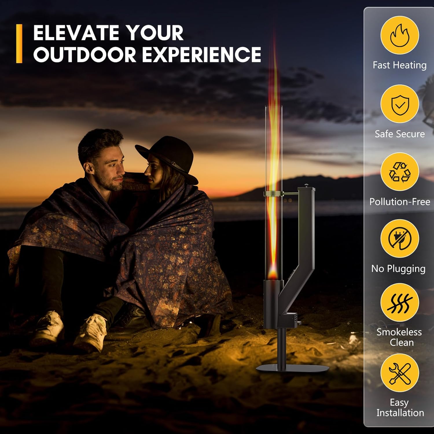 Rayzi 58 Inch Pellet Stove, Patio Heater Wood Pellet Heater, Pellet Fire Pit for Outdoor - Smokeless Wood Pellet Burning Flame, Outside Backyard Bonfire, Fireplace for Camping Patio Garden Picnic