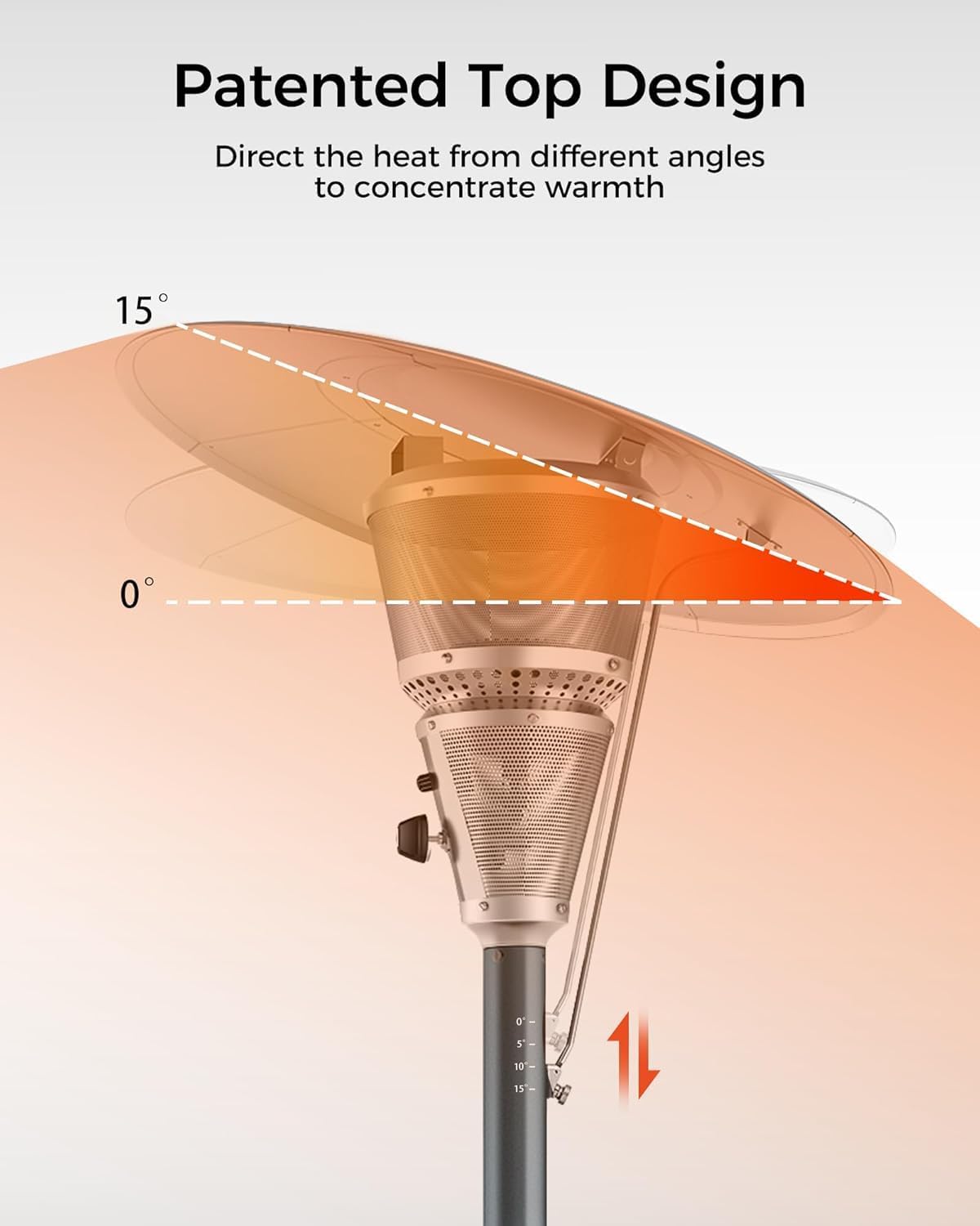 Mars Explo 50,000 BTU Patio Heater for Outdoor Use With Adjustable Heat Focusing Top, Portable Propane Patio Heater with Wheels, Stainless Steel Burner for Porch, Deck, Garden, Commercial (Brown)