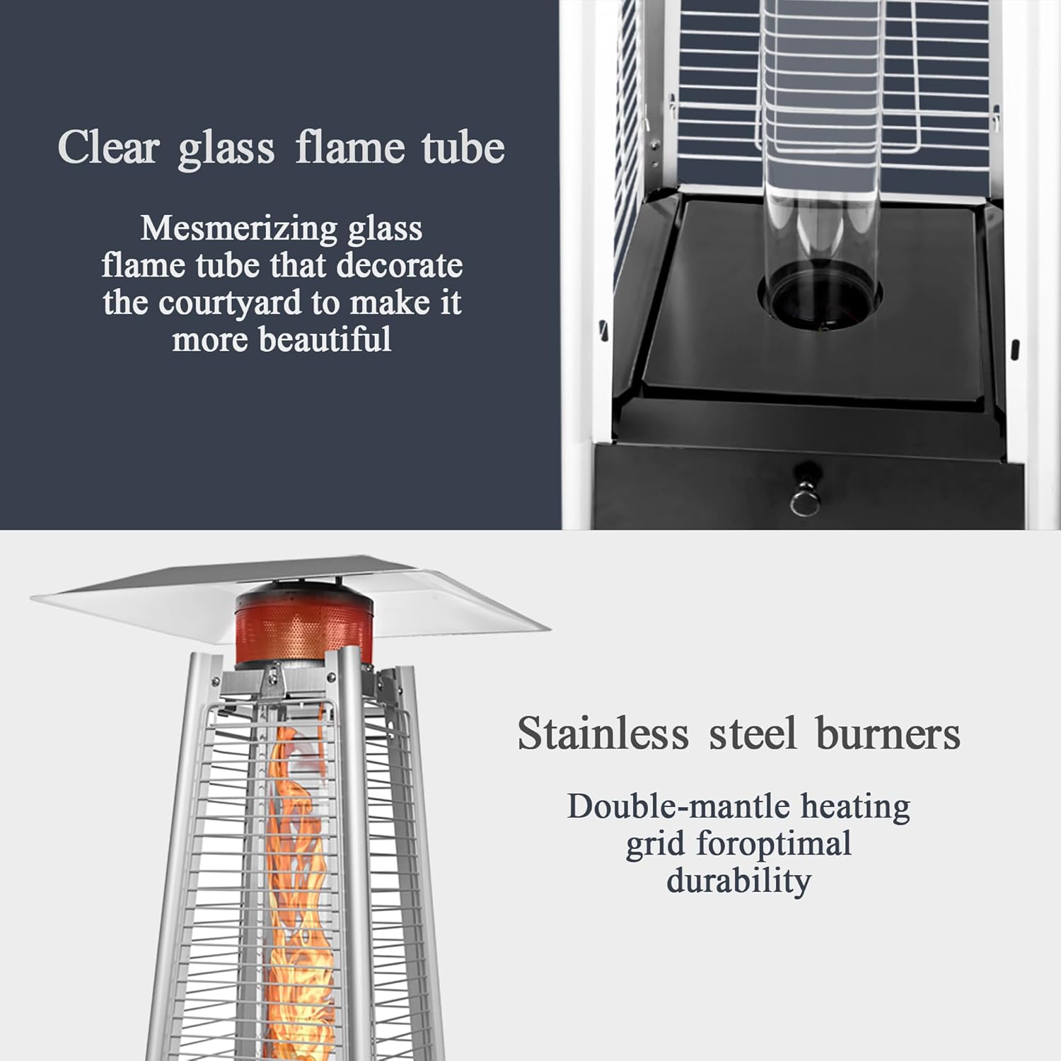 Pamapic Patio Heater with Cover, 48,000 BTU Pyramid Flame Outdoor Heater Quartz Glass Tube 87 Propane Heater
