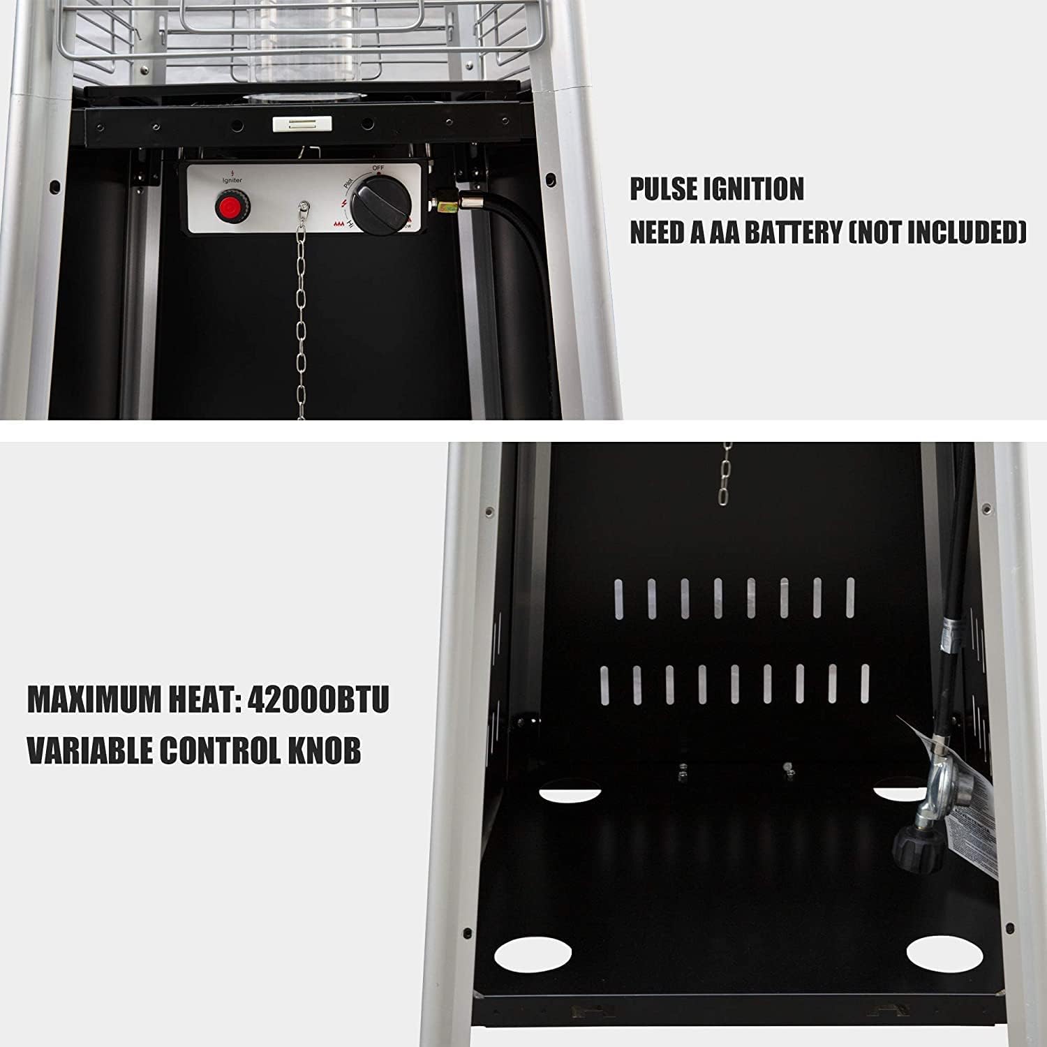 Outdoor Heater with Wheels Patio Heater Pyramid Deck Tower Patio Heaters for Outdoor Use Flame Glass Tube 42000 BTU Hammered Bronze Propane Natural Gas Tip Resist Safe ETL Black