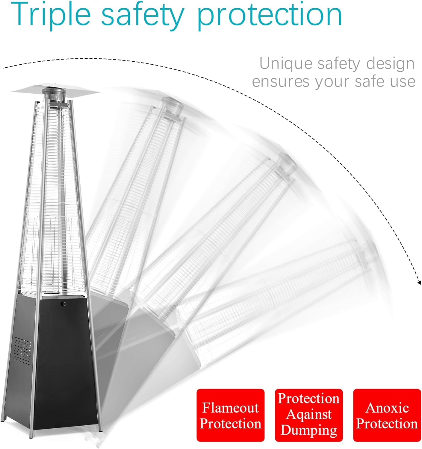 Pamapic Patio Heater with Cover, 48,000 BTU Pyramid Flame Outdoor Heater Quartz Glass Tube 87 Propane Heater