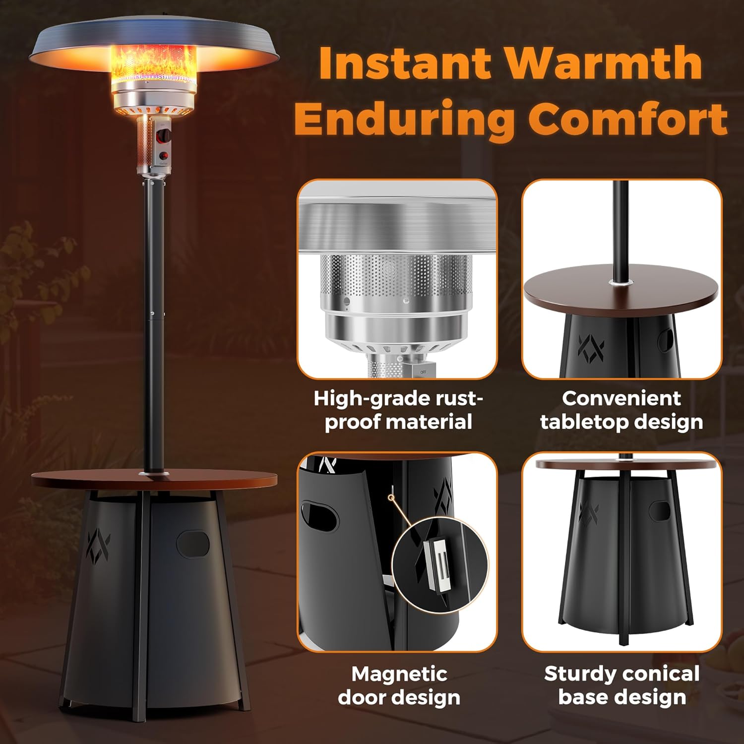 Pamapic Patio Heater with Cover, 48,000 BTU Pyramid Flame Outdoor Heater Quartz Glass Tube 87 Propane Heater