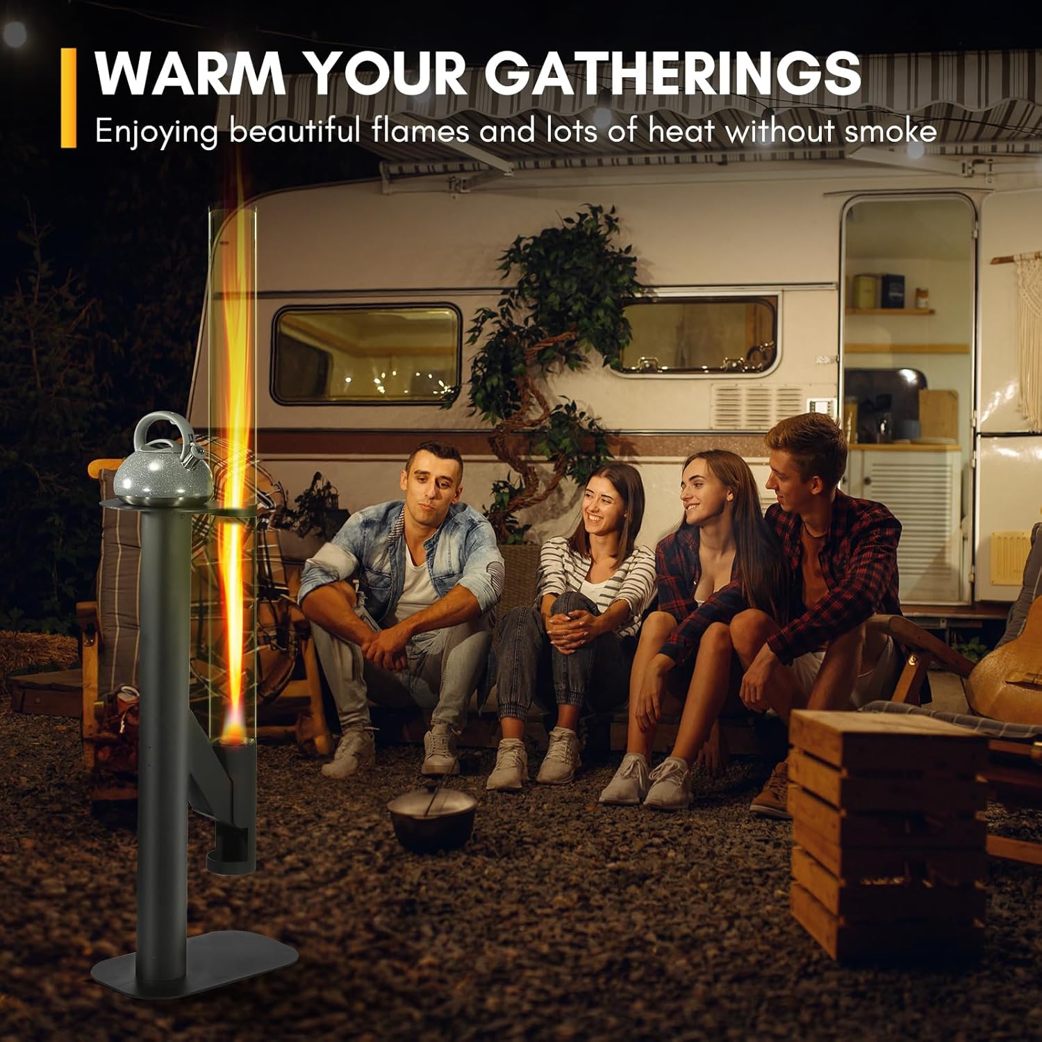 Rayzi 58 Inch Pellet Stove, Patio Heater Wood Pellet Heater, Pellet Fire Pit for Outdoor - Smokeless Wood Pellet Burning Flame, Outside Backyard Bonfire, Fireplace for Camping Patio Garden Picnic