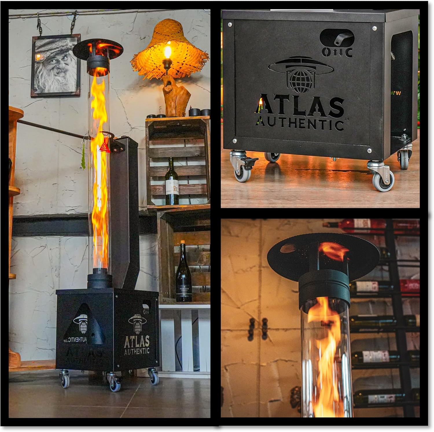 Atlas Authentic Wood Pellet Patio Heater – Smokeless Flame, Portable with Wheels, Easy Cleanout – Durable, Modern Look for Home, Garden & Camping