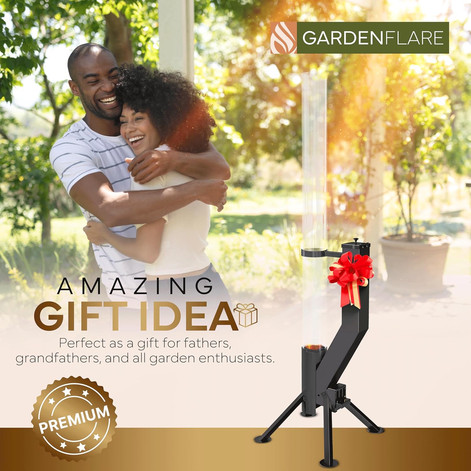 GARDENFLARE Smokeless Fire Pit - Outdoor Wood Pellet Fire Tube Stainless Steel firepit for Ambience Fire on Your Backyard, Patio, Porch & Garden (Matte Black, Classic)