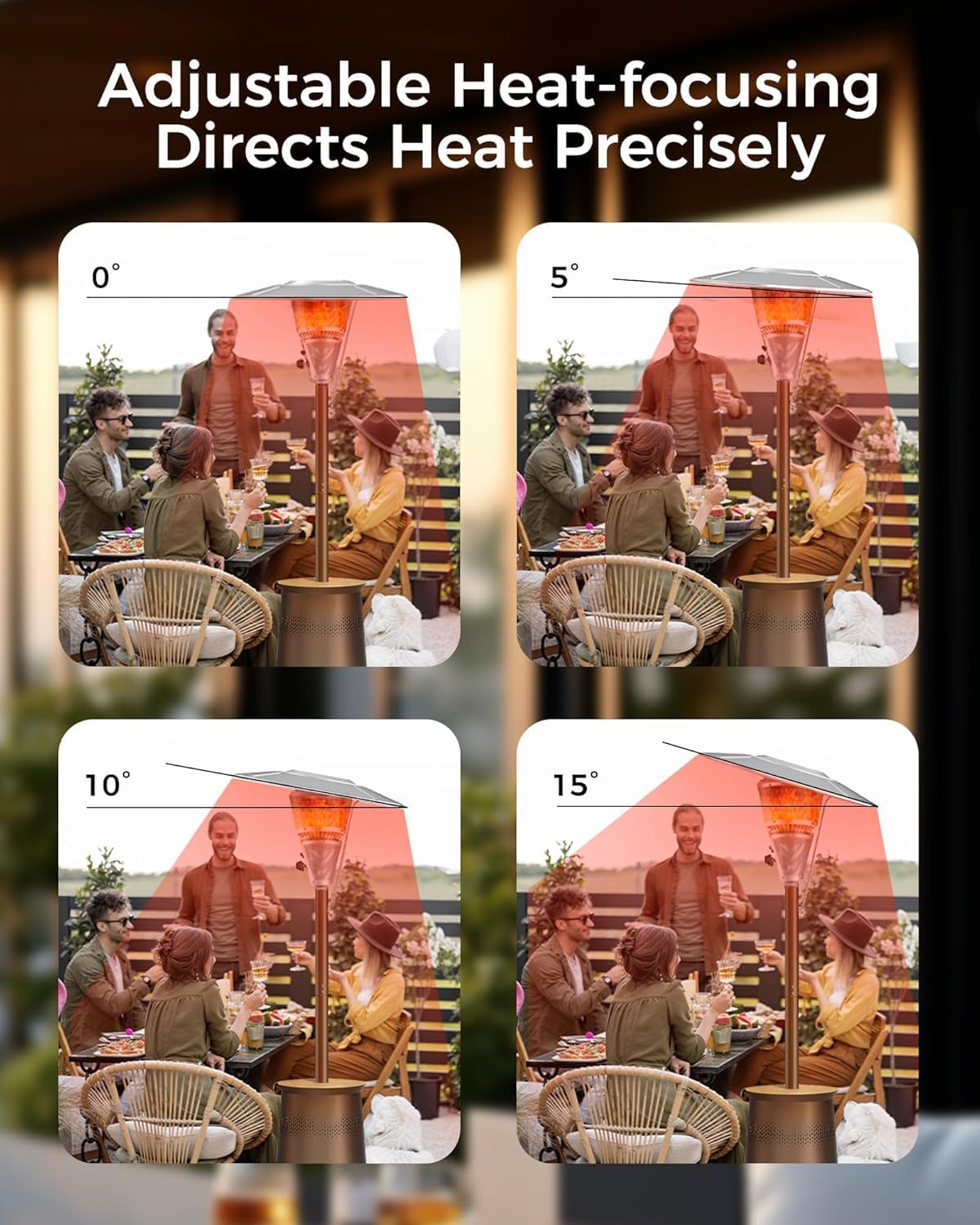 Mars Explo 50,000 BTU Patio Heater for Outdoor Use With Adjustable Heat Focusing Top, Portable Propane Patio Heater with Wheels, Stainless Steel Burner for Porch, Deck, Garden, Commercial (Brown)