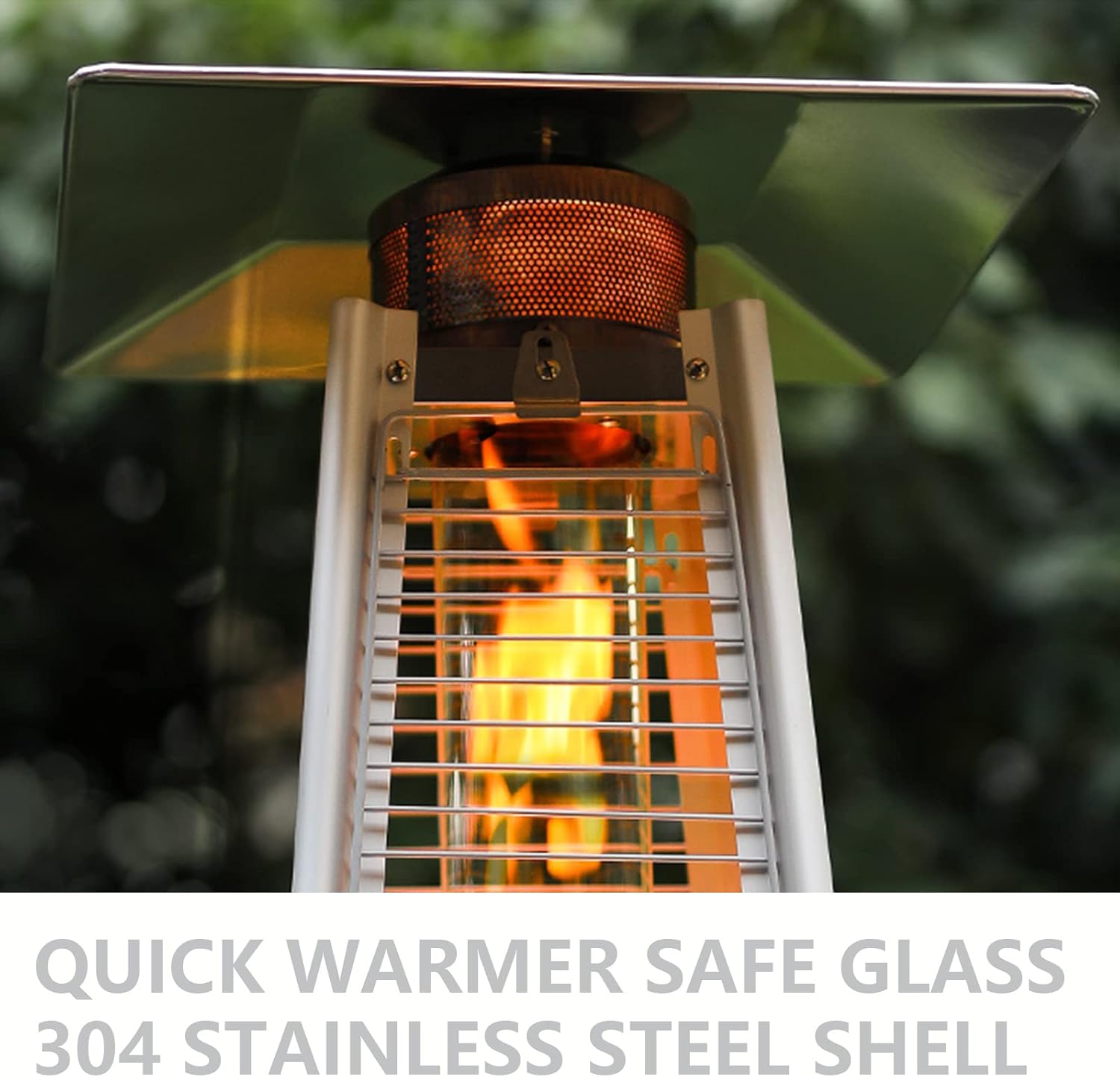 Outdoor Heater with Wheels Patio Heater Pyramid Deck Tower Patio Heaters for Outdoor Use Flame Glass Tube 42000 BTU Hammered Bronze Propane Natural Gas Tip Resist Safe ETL Black