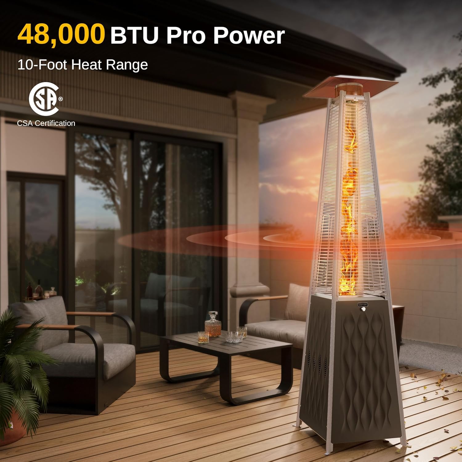 EAST OAK Pyramid Patio Heater, 48,000 BTU Outdoor Patio Heater, Quartz Glass Tube Propane Heater, Triple Protection System, With Wheels, Outdoor Heater for Commercial & Residential, Green