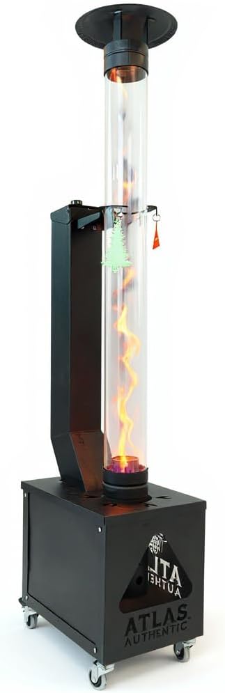 Atlas Authentic Wood Pellet Patio Heater – Smokeless Flame, Portable with Wheels, Easy Cleanout – Durable, Modern Look for Home, Garden & Camping