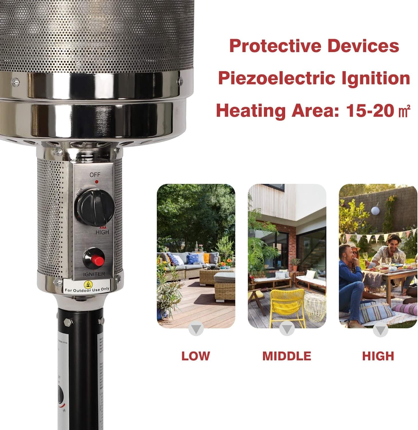 Outdoor Heater with Wheels Patio Heater Pyramid Deck Tower Patio Heaters for Outdoor Use Flame Glass Tube 42000 BTU Hammered Bronze Propane Natural Gas Tip Resist Safe ETL Black