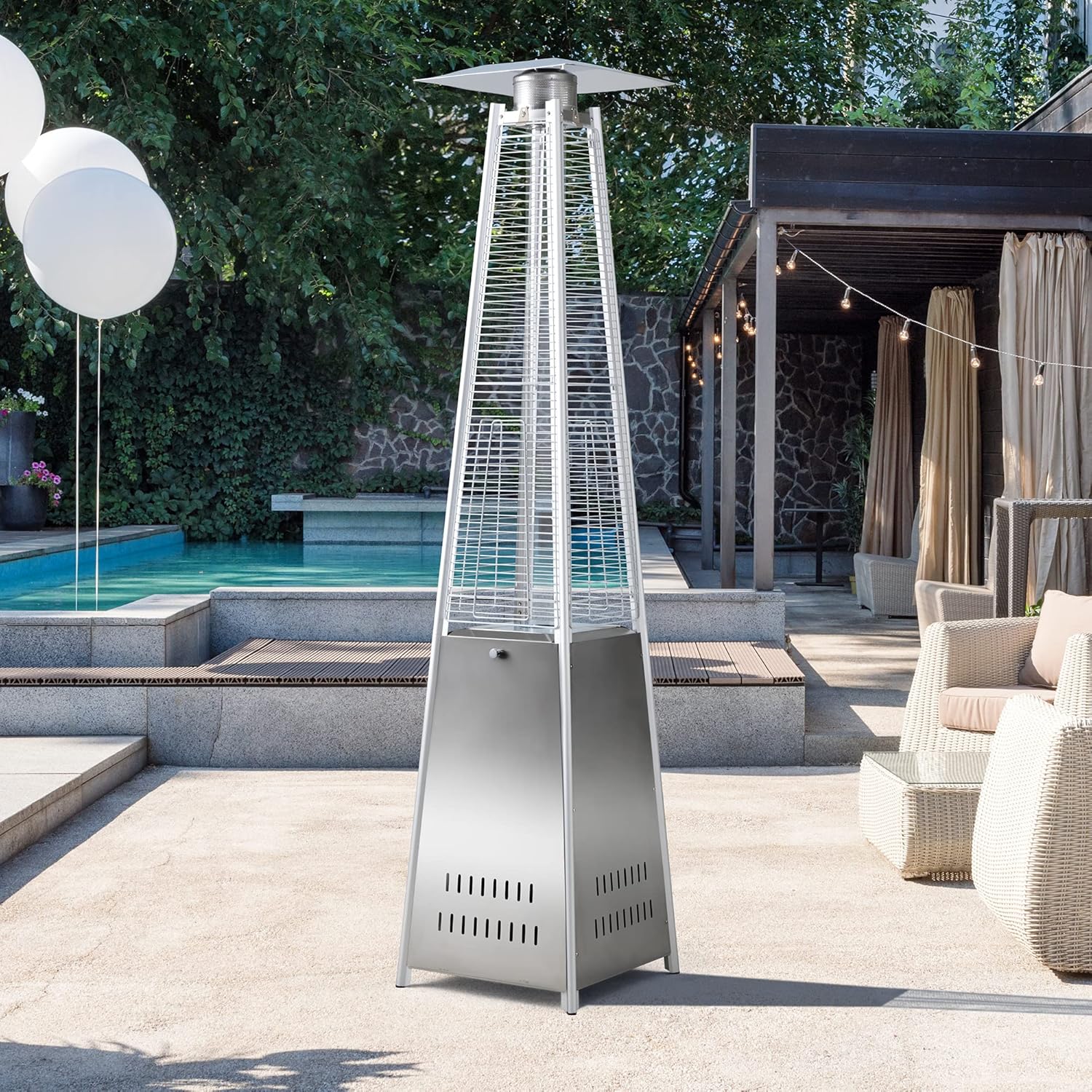 Pamapic Patio Heater with Cover, 48,000 BTU Pyramid Flame Outdoor Heater Quartz Glass Tube 87 Propane Heater