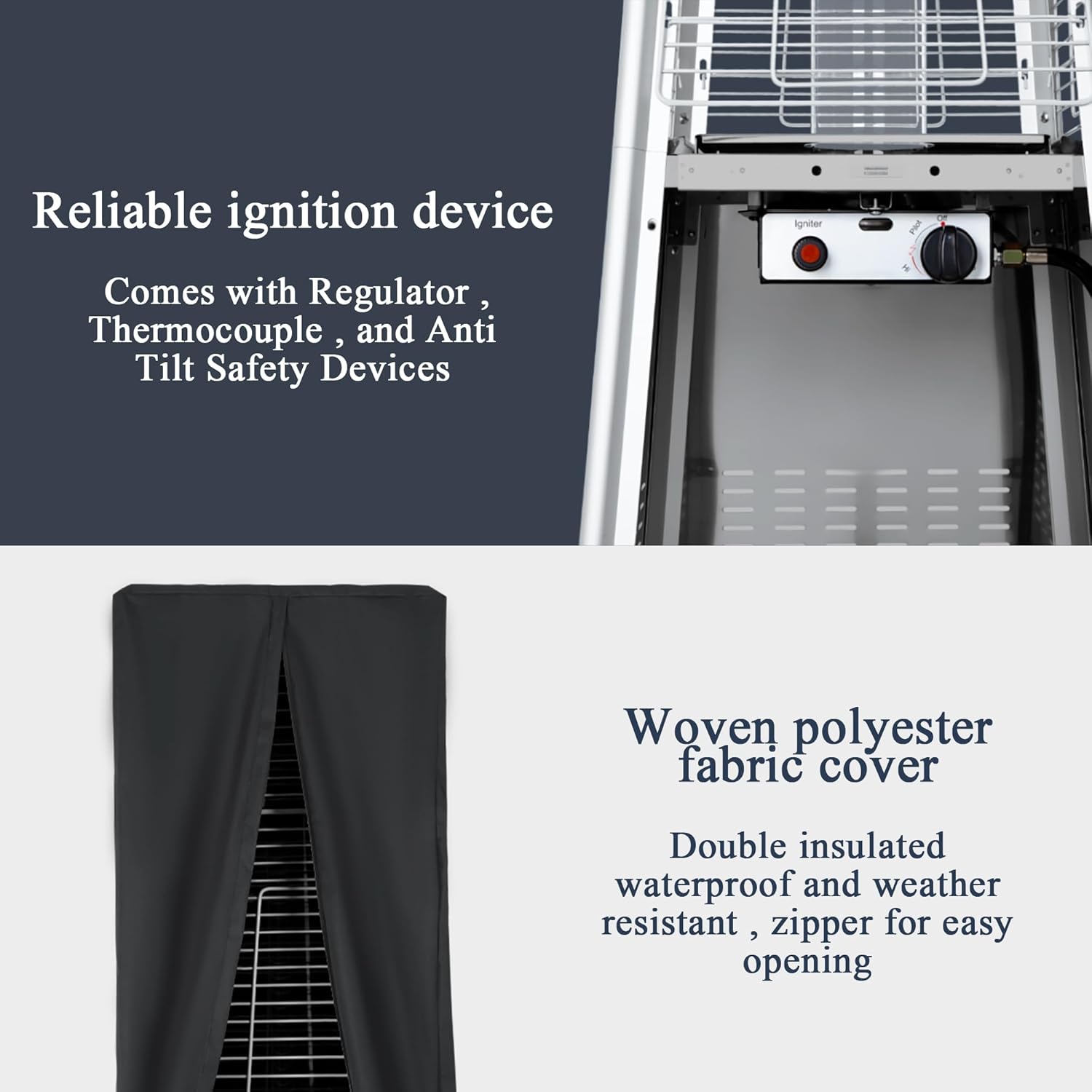 Pamapic Patio Heater with Cover, 48,000 BTU Pyramid Flame Outdoor Heater Quartz Glass Tube 87 Propane Heater