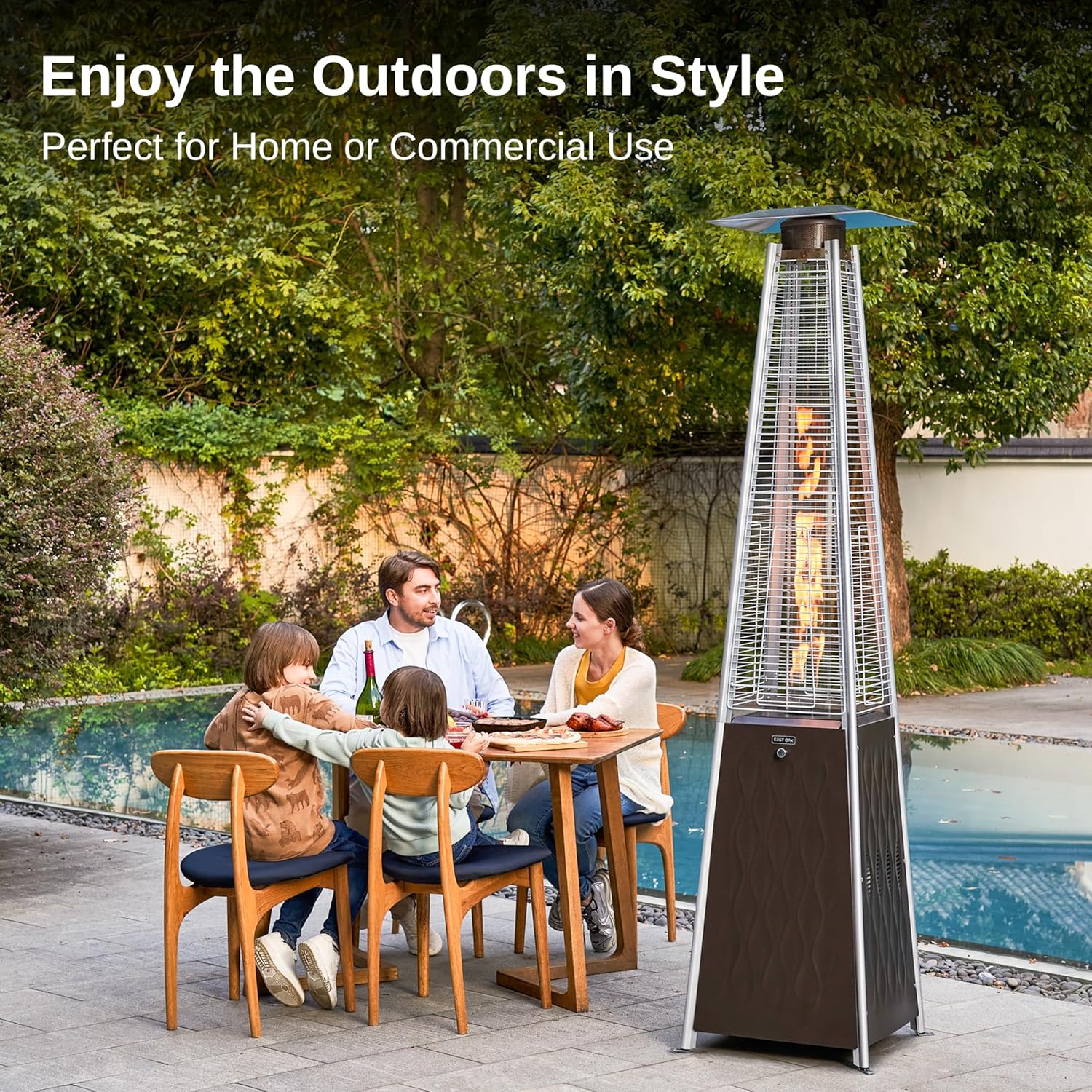 EAST OAK Pyramid Patio Heater, 48,000 BTU Outdoor Patio Heater, Quartz Glass Tube Propane Heater, Triple Protection System, With Wheels, Outdoor Heater for Commercial & Residential, Green
