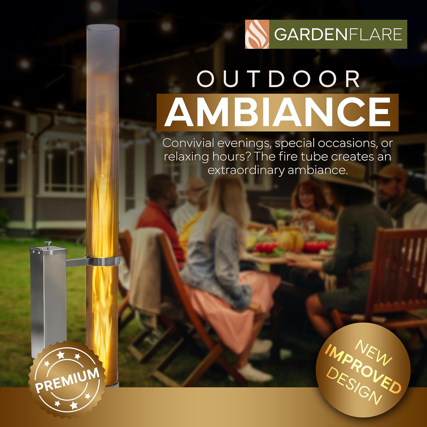 GARDENFLARE Smokeless Fire Pit - Outdoor Wood Pellet Fire Tube Stainless Steel firepit for Ambience Fire on Your Backyard, Patio, Porch & Garden (Matte Black, Classic)