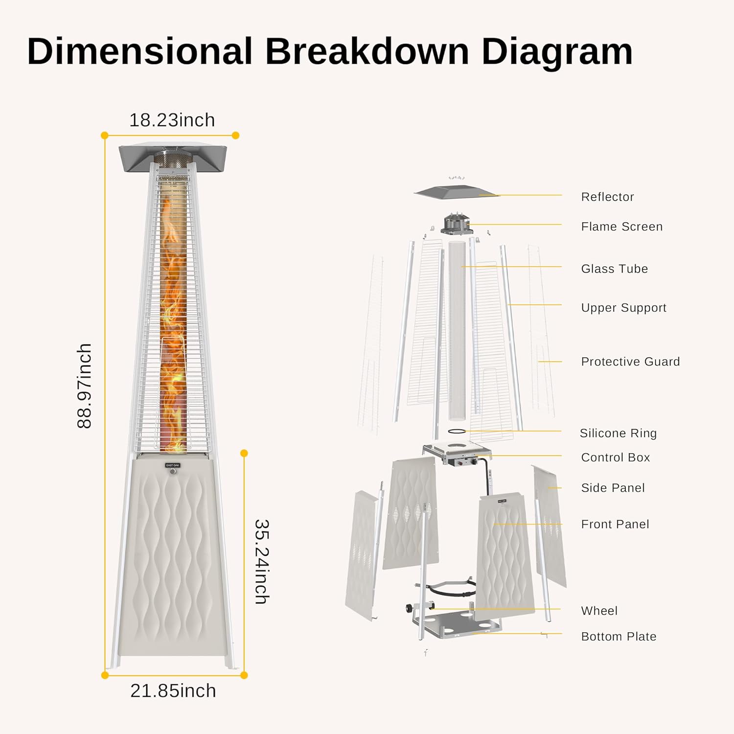 EAST OAK Pyramid Patio Heater, 48,000 BTU Outdoor Patio Heater, Quartz Glass Tube Propane Heater, Triple Protection System, With Wheels, Outdoor Heater for Commercial & Residential, Green