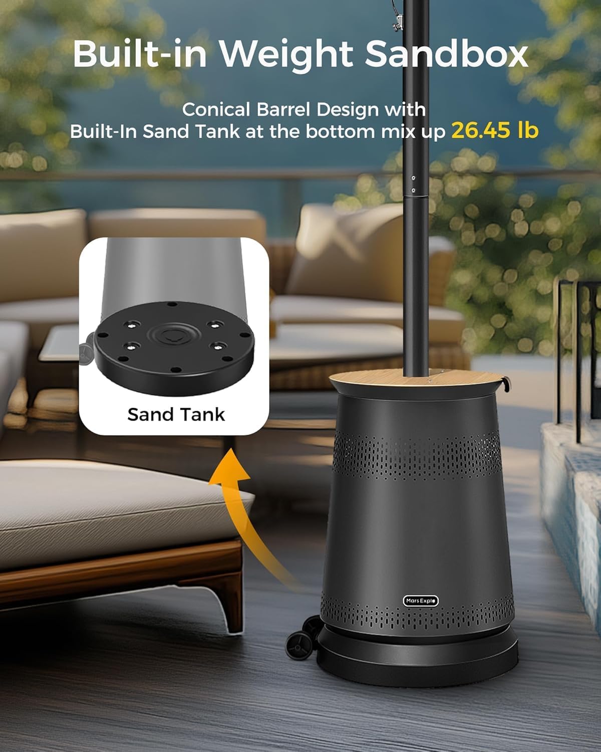 Mars Explo 50,000 BTU Patio Heater for Outdoor Use With Adjustable Heat Focusing Top, Portable Propane Patio Heater with Wheels, Stainless Steel Burner for Porch, Deck, Garden, Commercial (Brown)