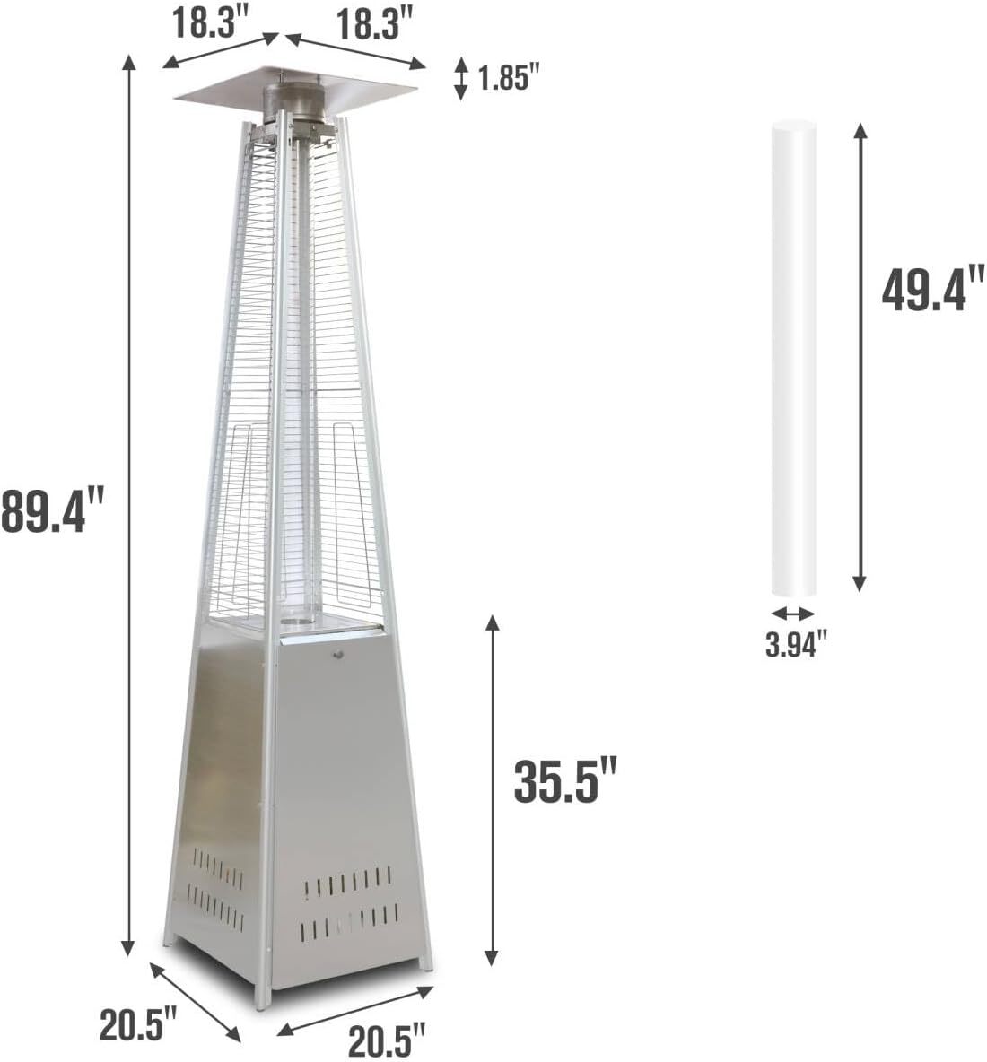 Outdoor Heater with Wheels Patio Heater Pyramid Deck Tower Patio Heaters for Outdoor Use Flame Glass Tube 42000 BTU Hammered Bronze Propane Natural Gas Tip Resist Safe ETL Black