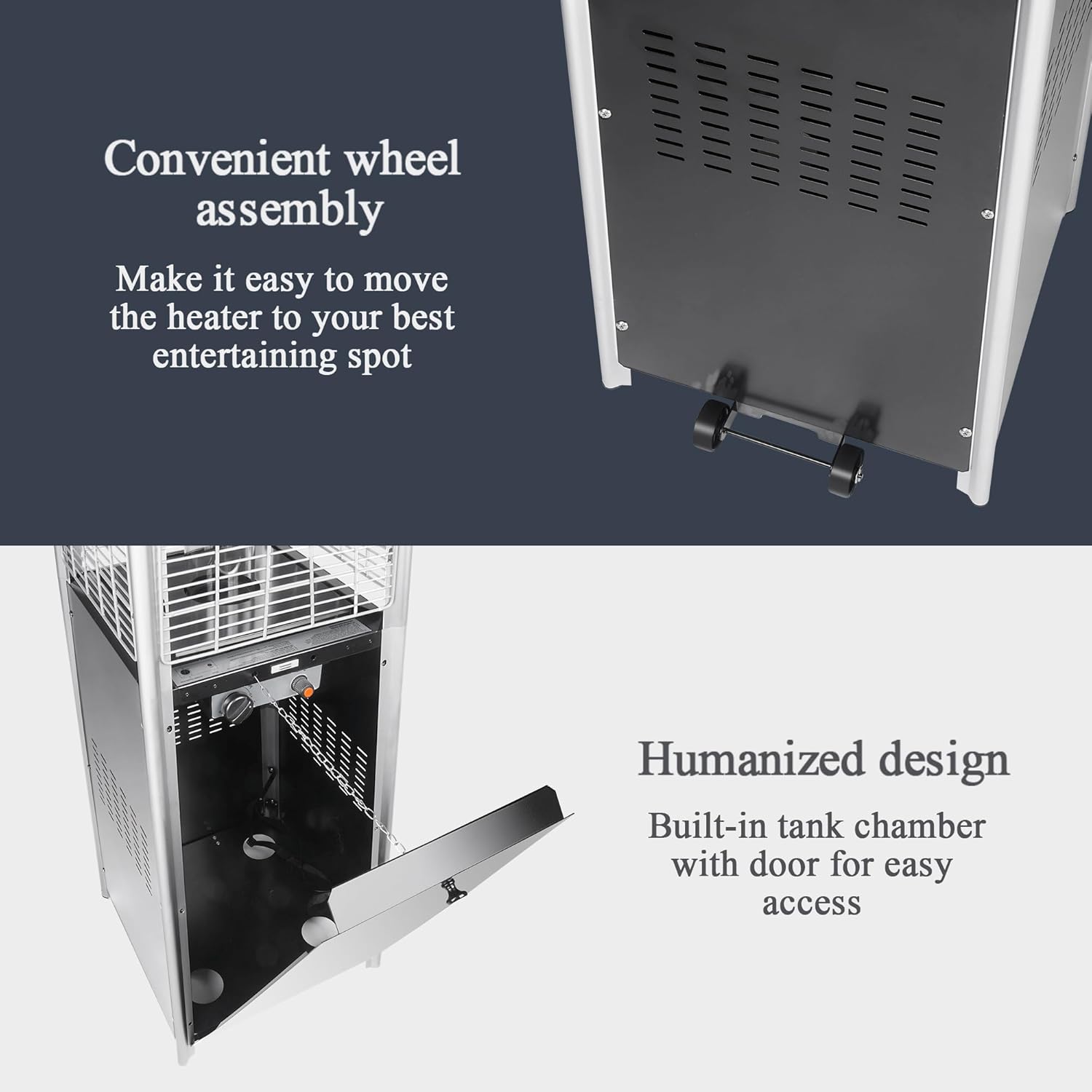 Pamapic Patio Heater with Cover, 48,000 BTU Pyramid Flame Outdoor Heater Quartz Glass Tube 87 Propane Heater