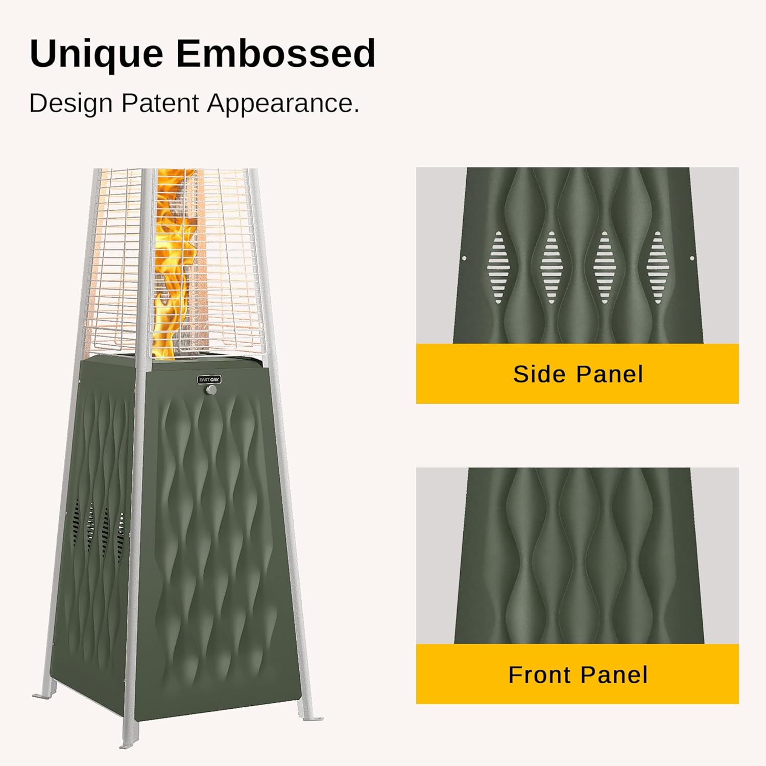 EAST OAK Pyramid Patio Heater, 48,000 BTU Outdoor Patio Heater, Quartz Glass Tube Propane Heater, Triple Protection System, With Wheels, Outdoor Heater for Commercial & Residential, Green