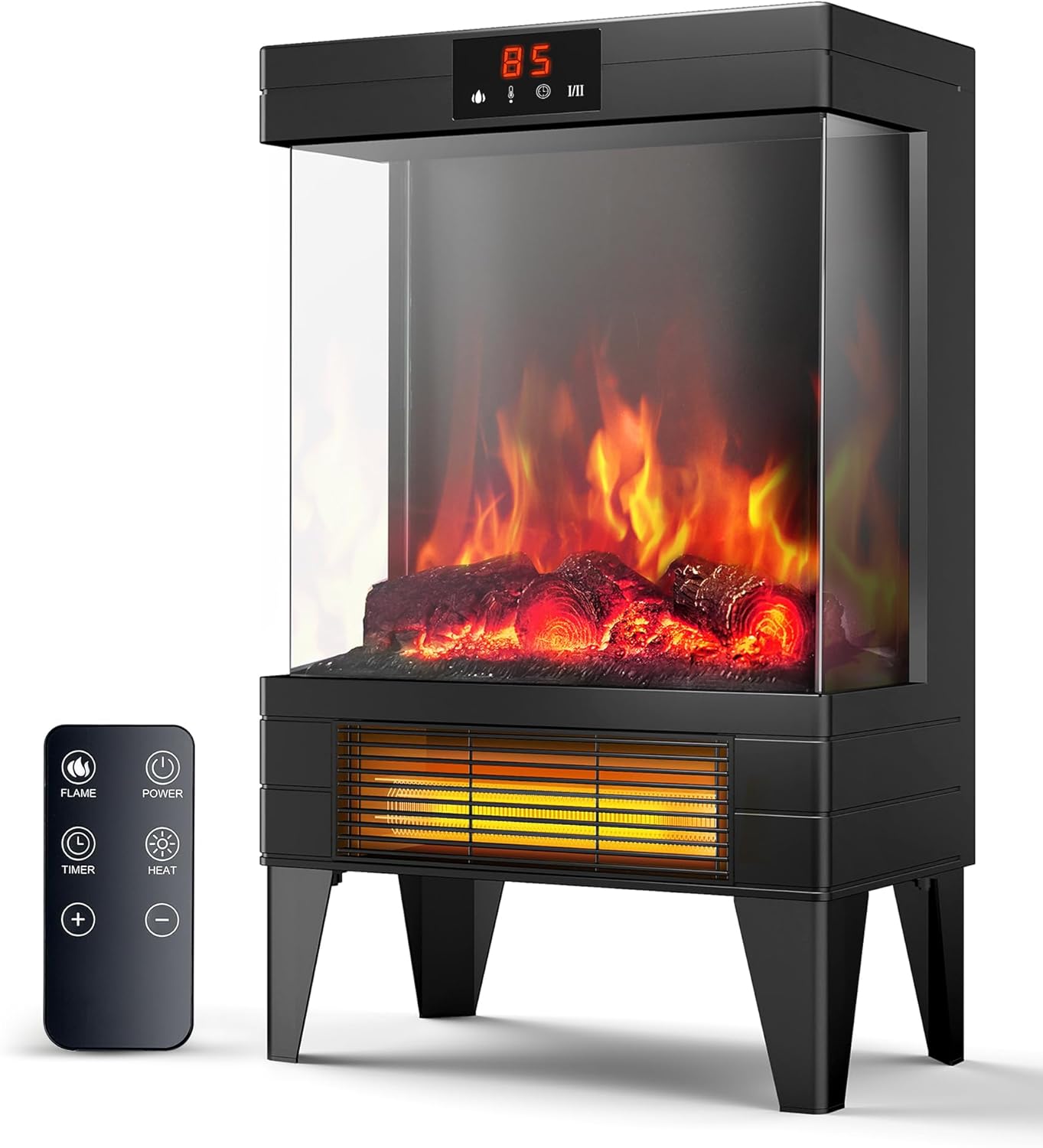 Oylus Electric Fireplace Stove Heater - Freestanding Fireplace Heater for Indoor Use with Realistic 3D Flame, Adjustable Thermostat & Remote, Quiet, Timer for Living Room and Bedroom