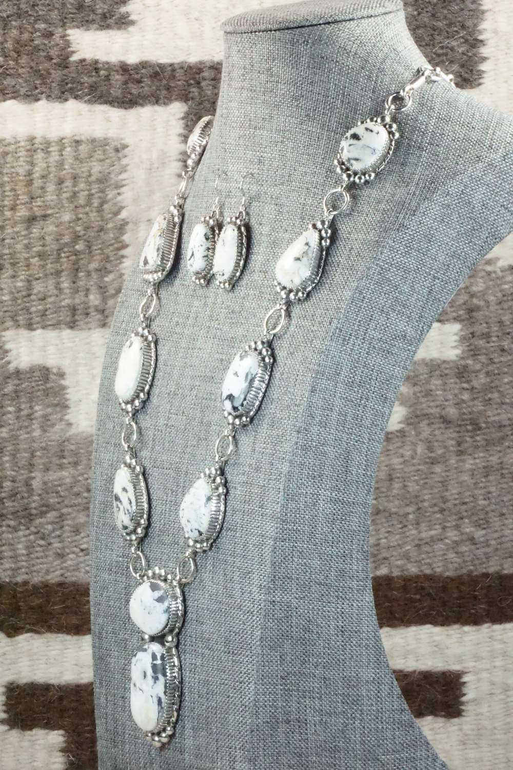 White Buffalo & Sterling Silver Necklace and Earrings - Alvin Joe