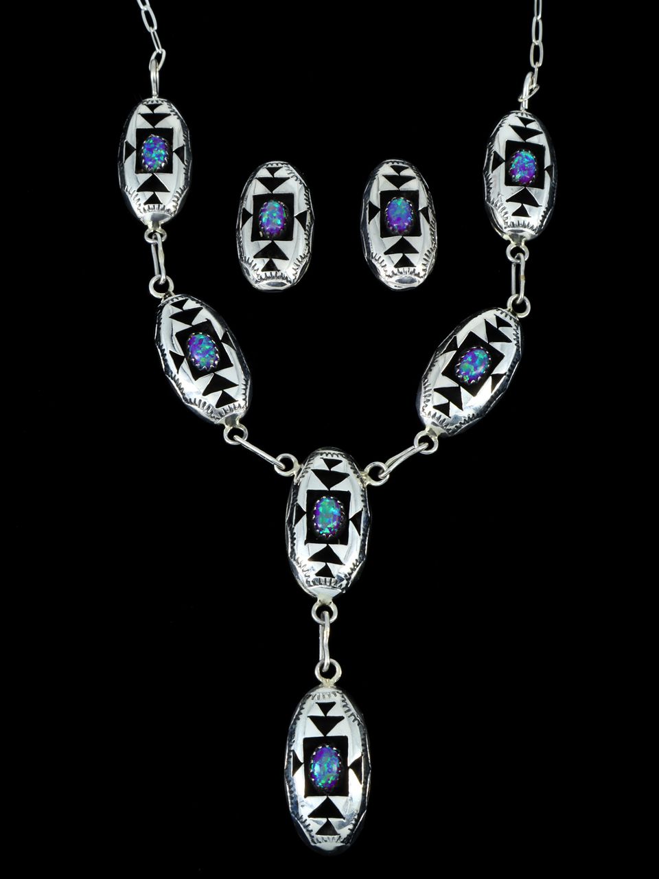 Native American Jewelry Opalite Sterling Silver Lariat Necklace Set