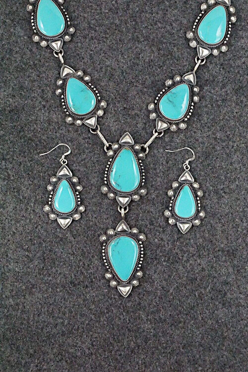 Turquoise & Sterling Silver Necklace and Earrings Set - Derrick Gordon