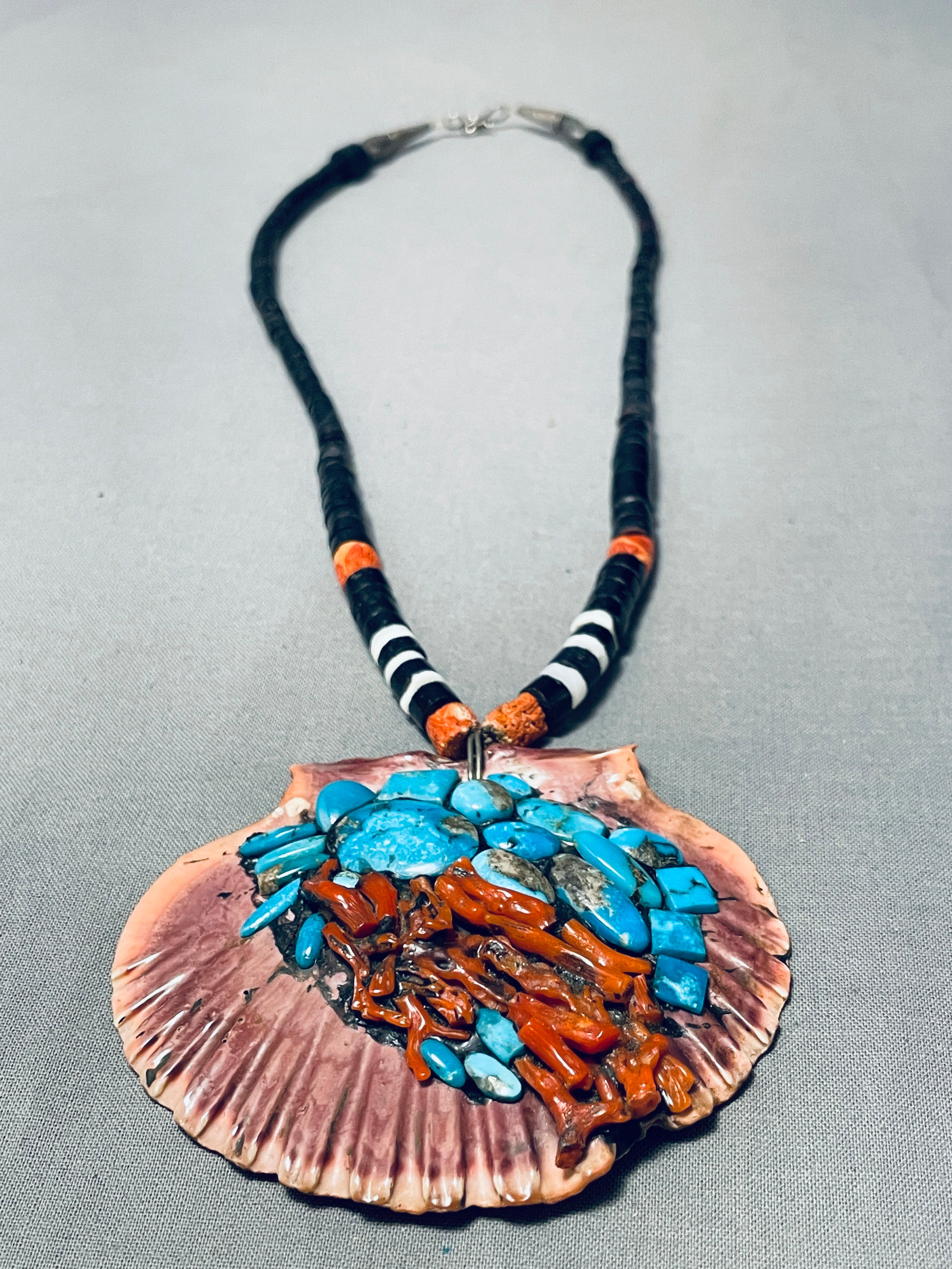 Native American One Of The Best Vintage Santo Domingo Turquoise Coral Sterling Silver Necklace