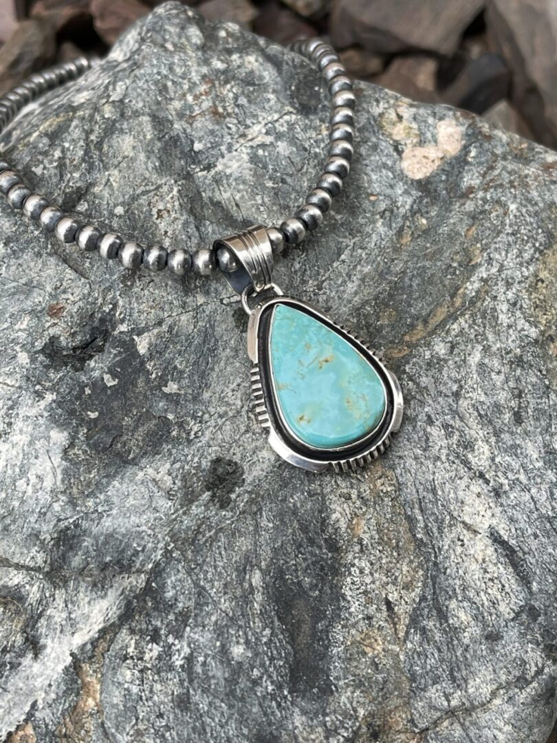 Sterling Silver Kingman Tear Drop Pendant with Shadow Box Trim