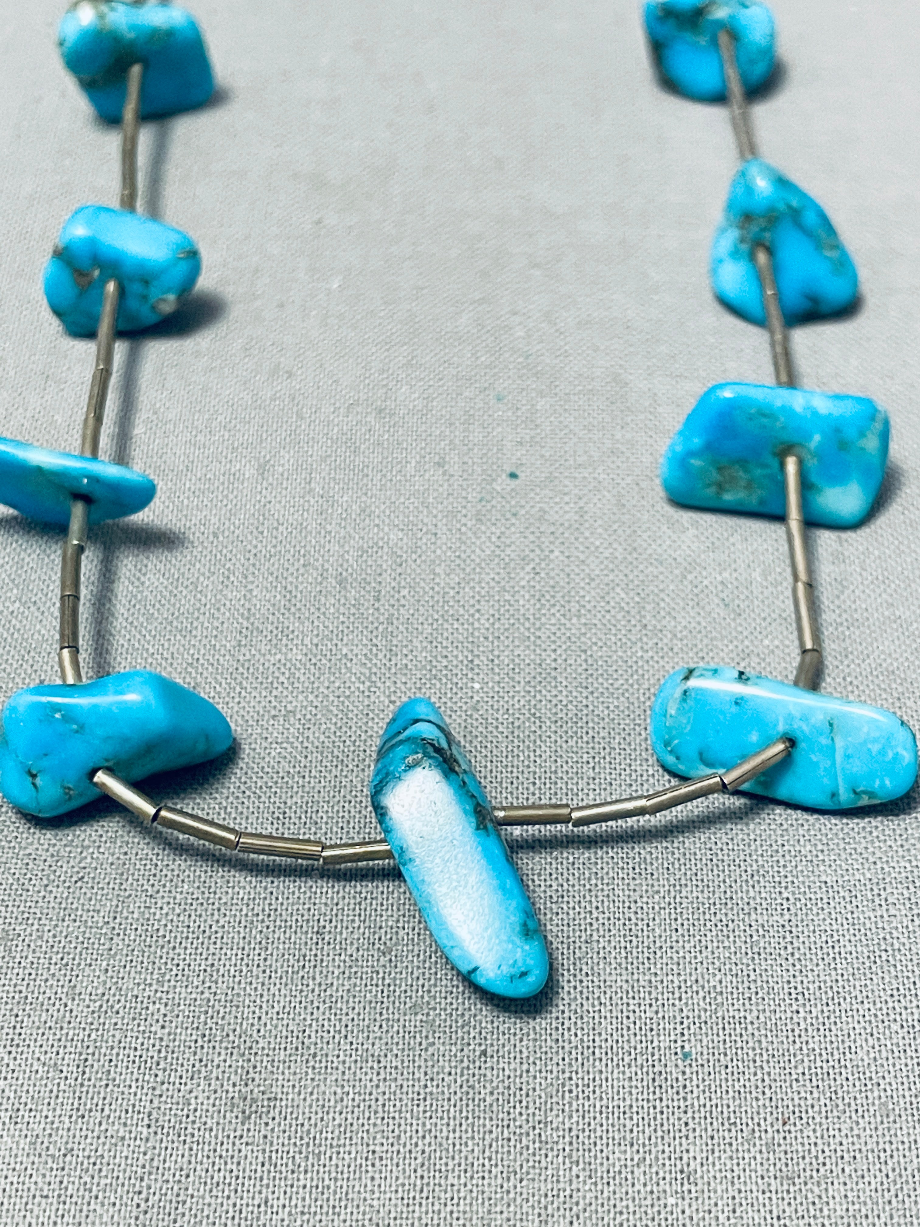 Amazing Vintage Native American Navajo Kingman Turquoise Silver Heishi Necklace
