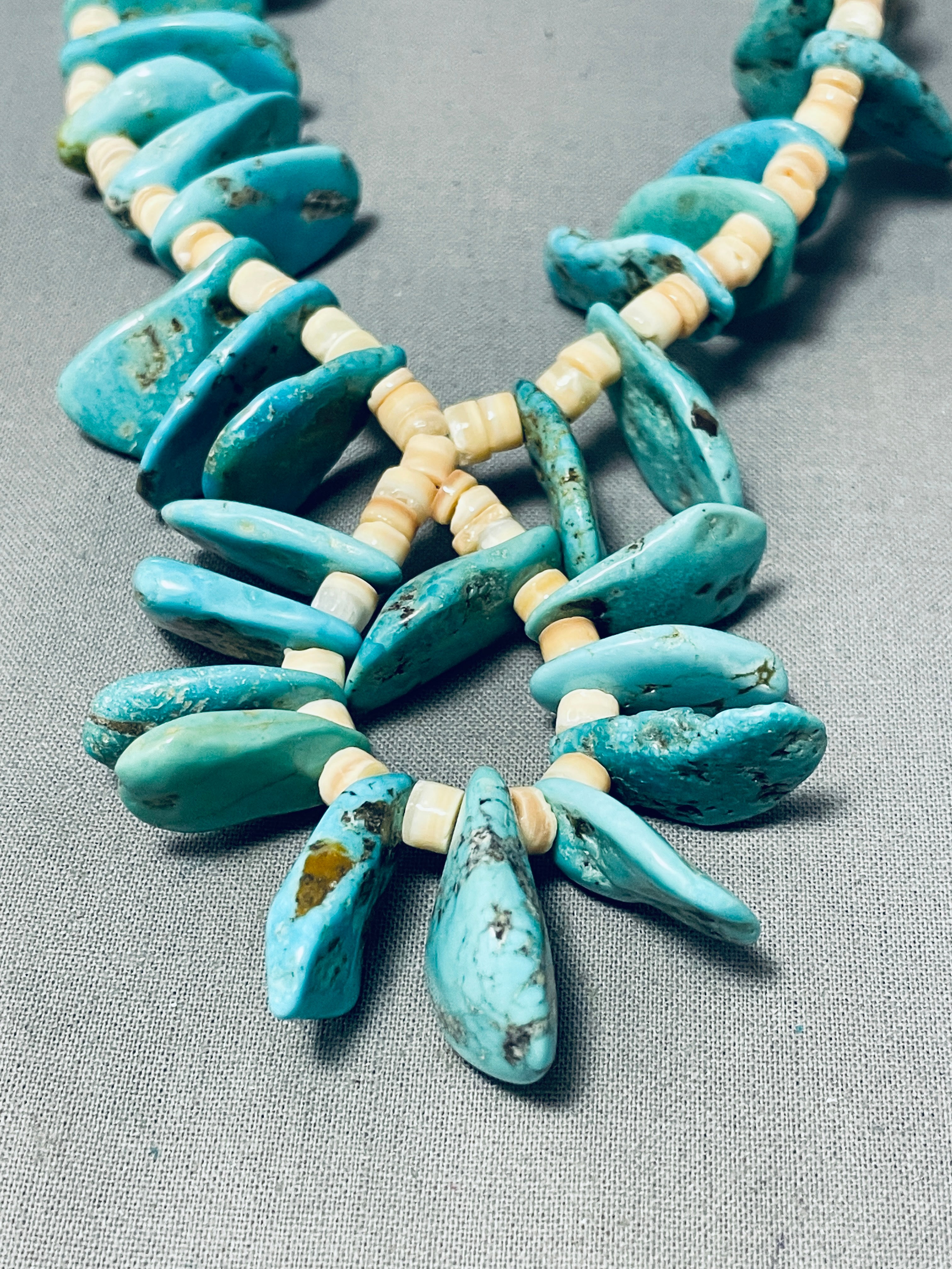 One Of Most Unique Vintage Native American Navajo Old Jacla Chunk Turquoise Necklace