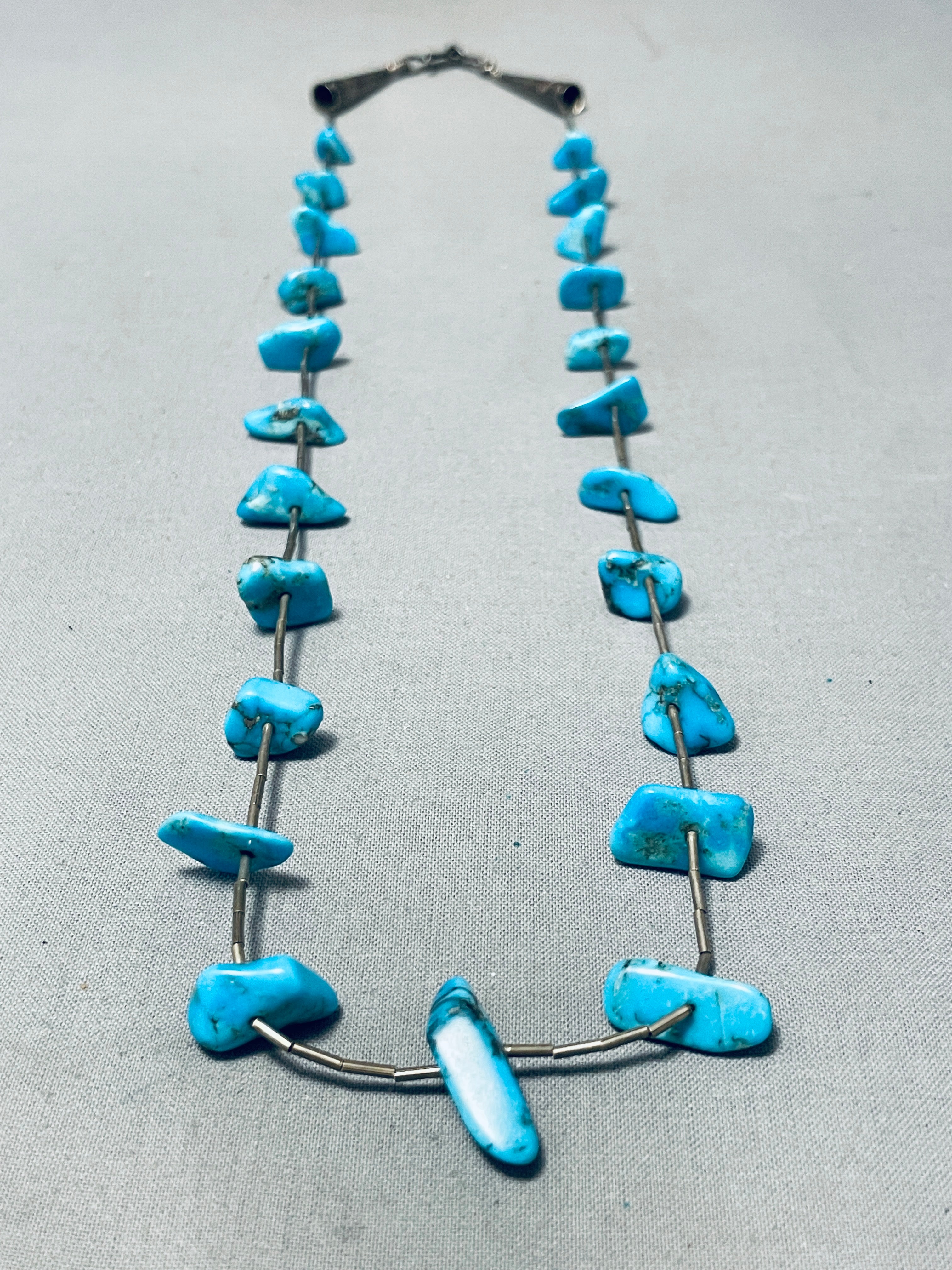Amazing Vintage Native American Navajo Kingman Turquoise Silver Heishi Necklace