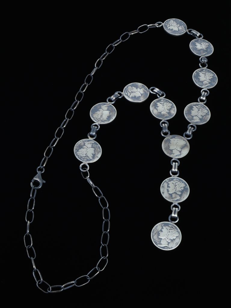Native American Silver Liberty Dime Lariat Necklace