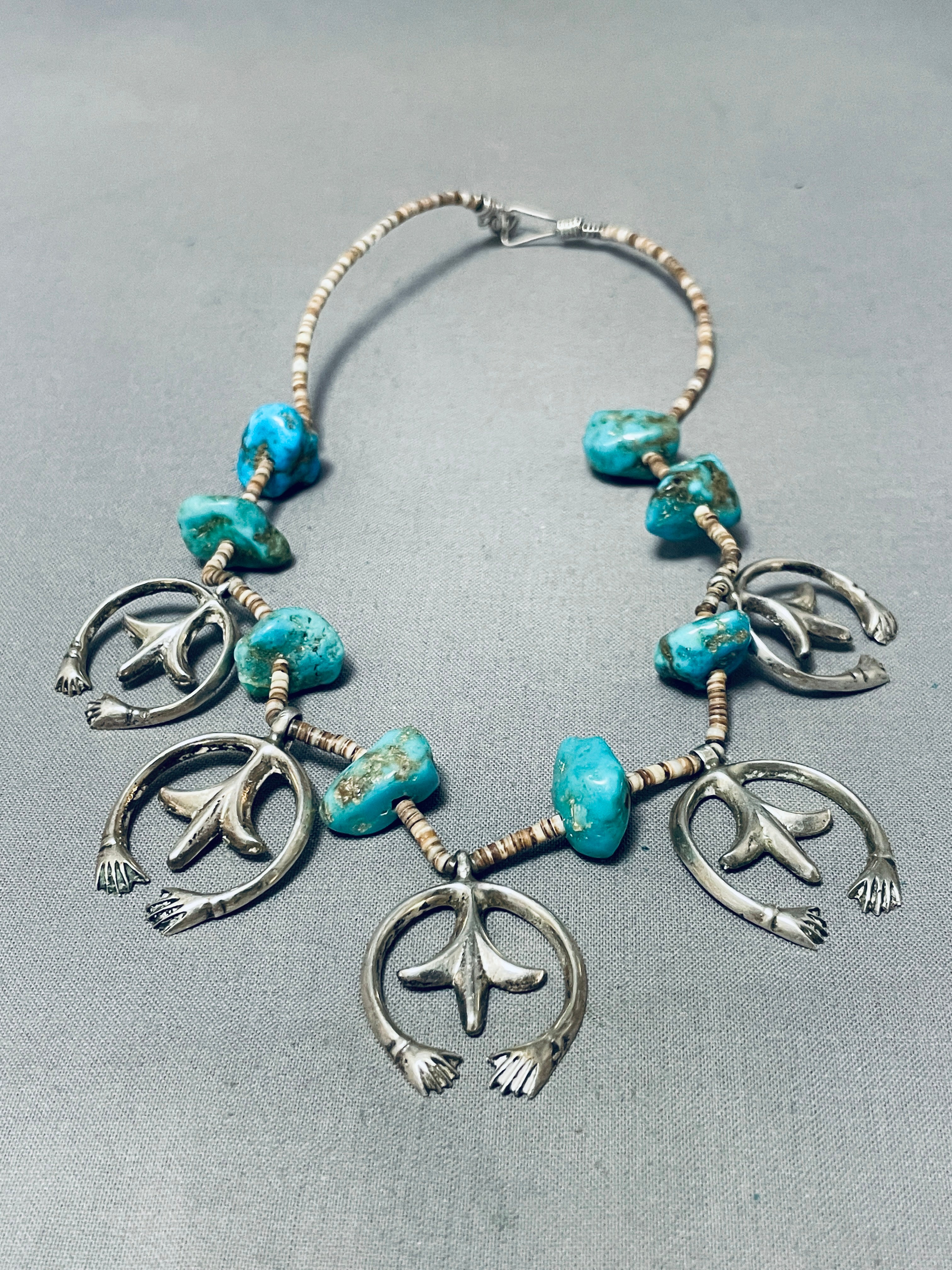 Best Vintage Native American Navajo Royston Old Turquoise choker Sterling Silver Naja Necklace