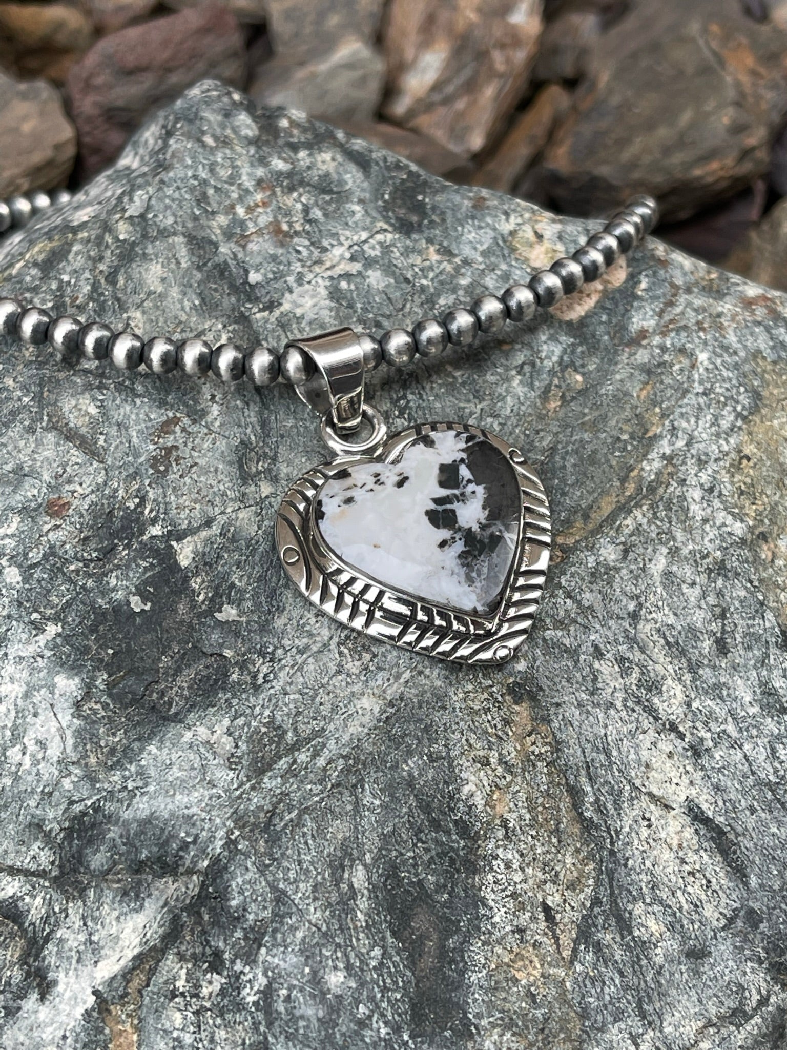 Handmade Sterling Silver White Buffalo Heart Pendant